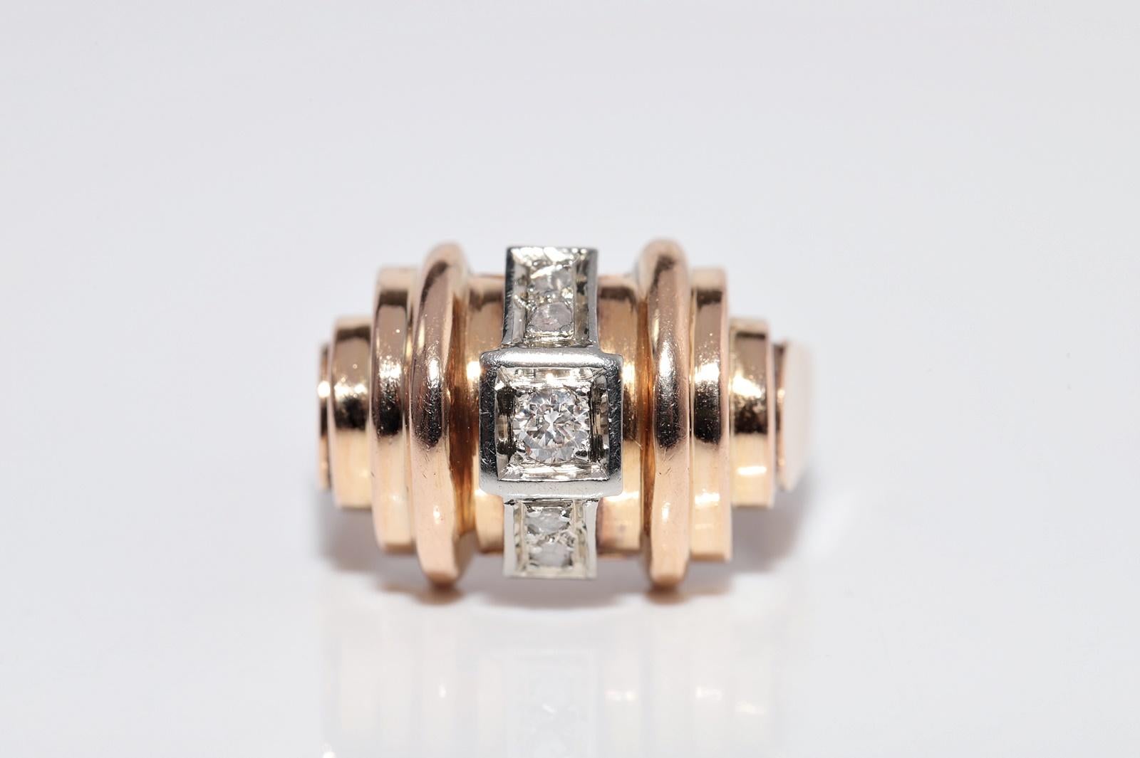 Taglio a rosa Antico anello decorato con diamanti naturali in oro rosa 18 ct. del 1900, fatto a mano. in vendita