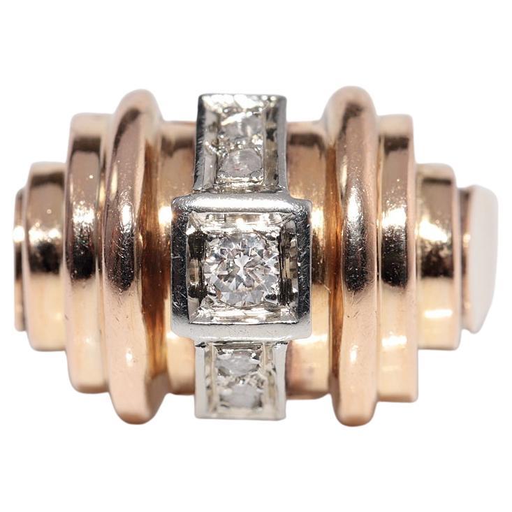 Antico anello decorato con diamanti naturali in oro rosa 18 ct. del 1900, fatto a mano.