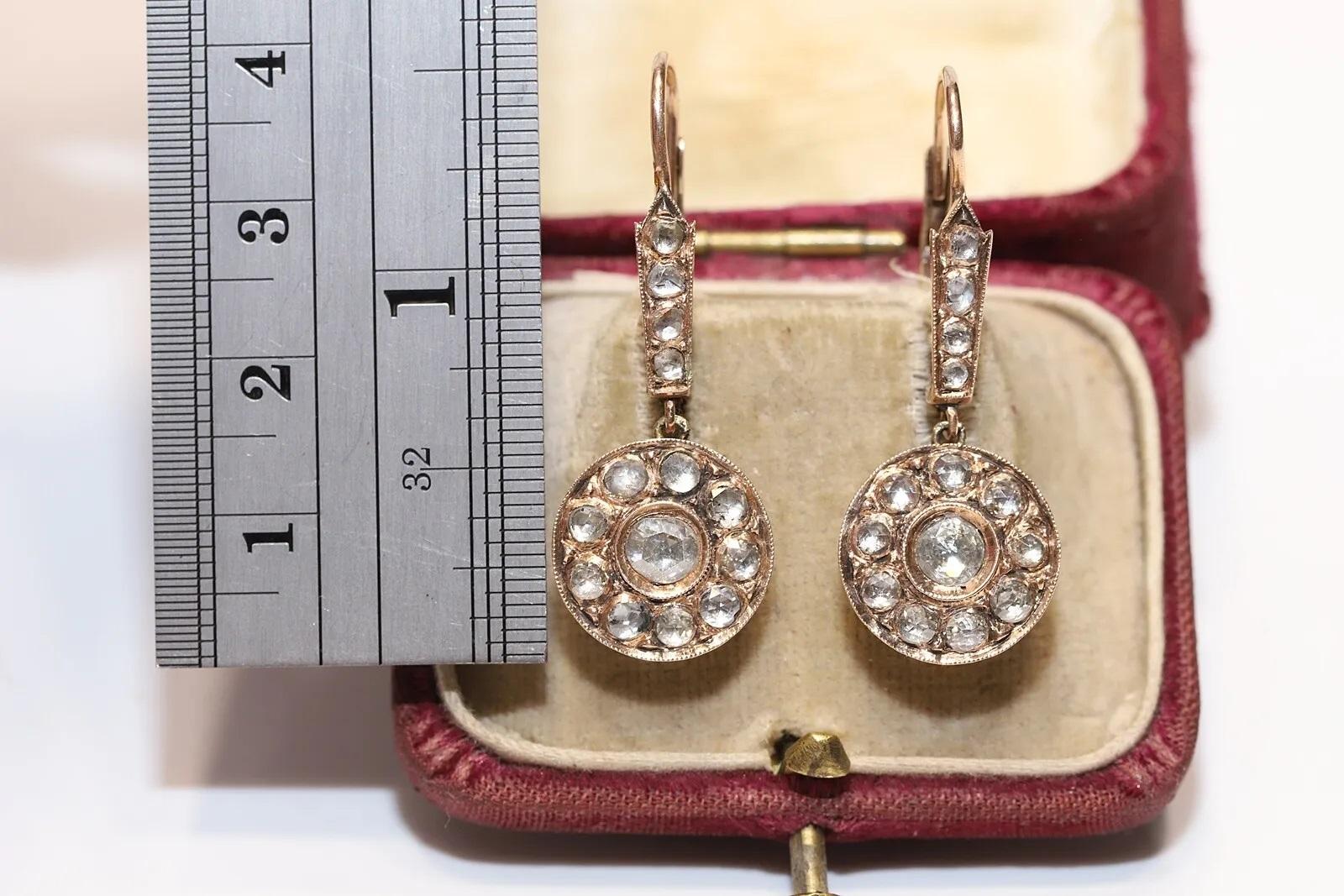 Antiker handgefertigter 9k Gold-Tropfenohrring mit natürlichem Diamanten im Rosenschliff, um 1900 im Angebot 9