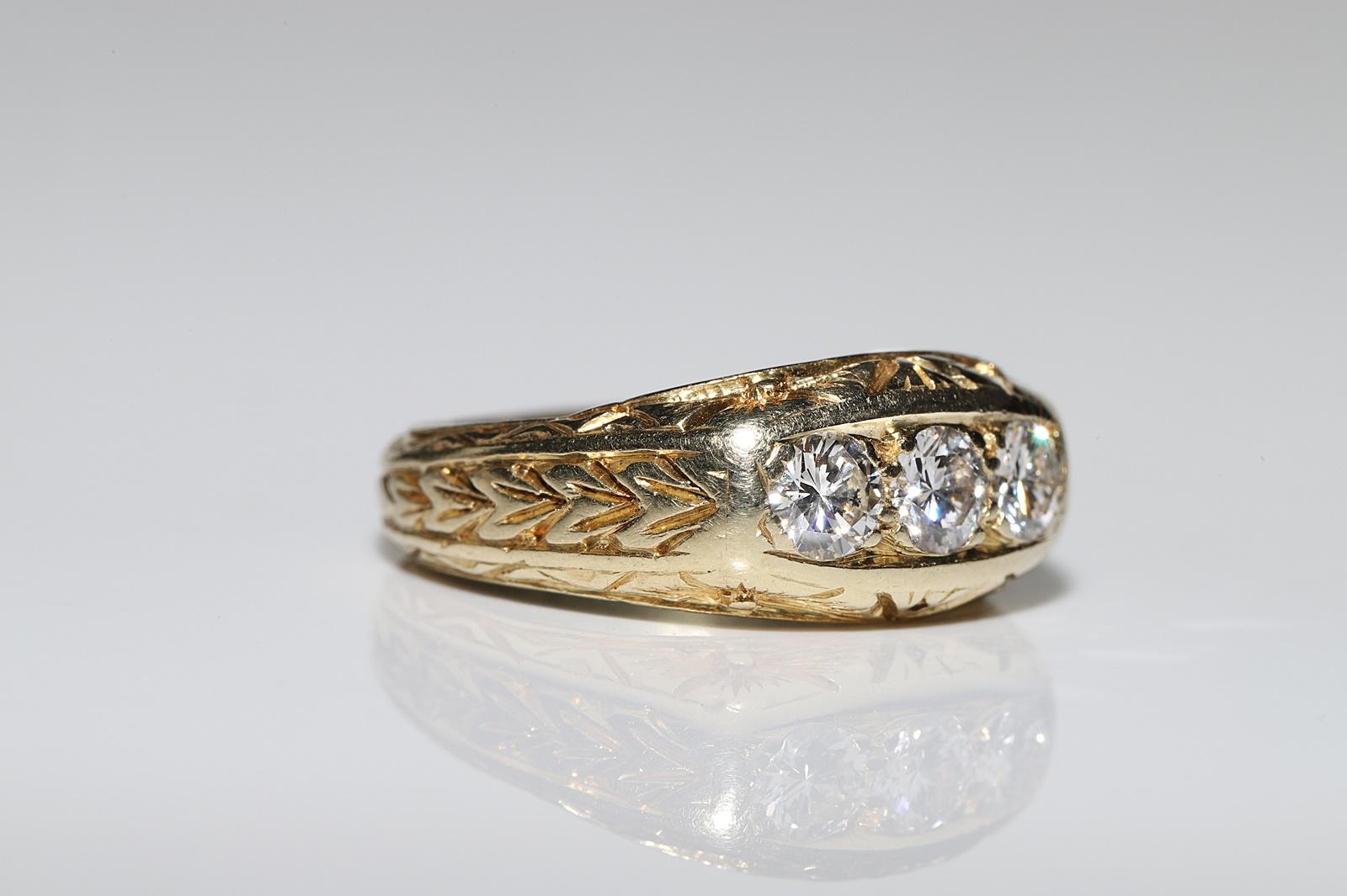 Brilliant Cut Antique Circa 1900s Handmade 14k Gold Natural Diamond Decorated Band Ring For Sale