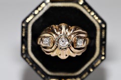 Antique Circa 1900s Handmade  18k gold Natural Diamond Decorated Ring