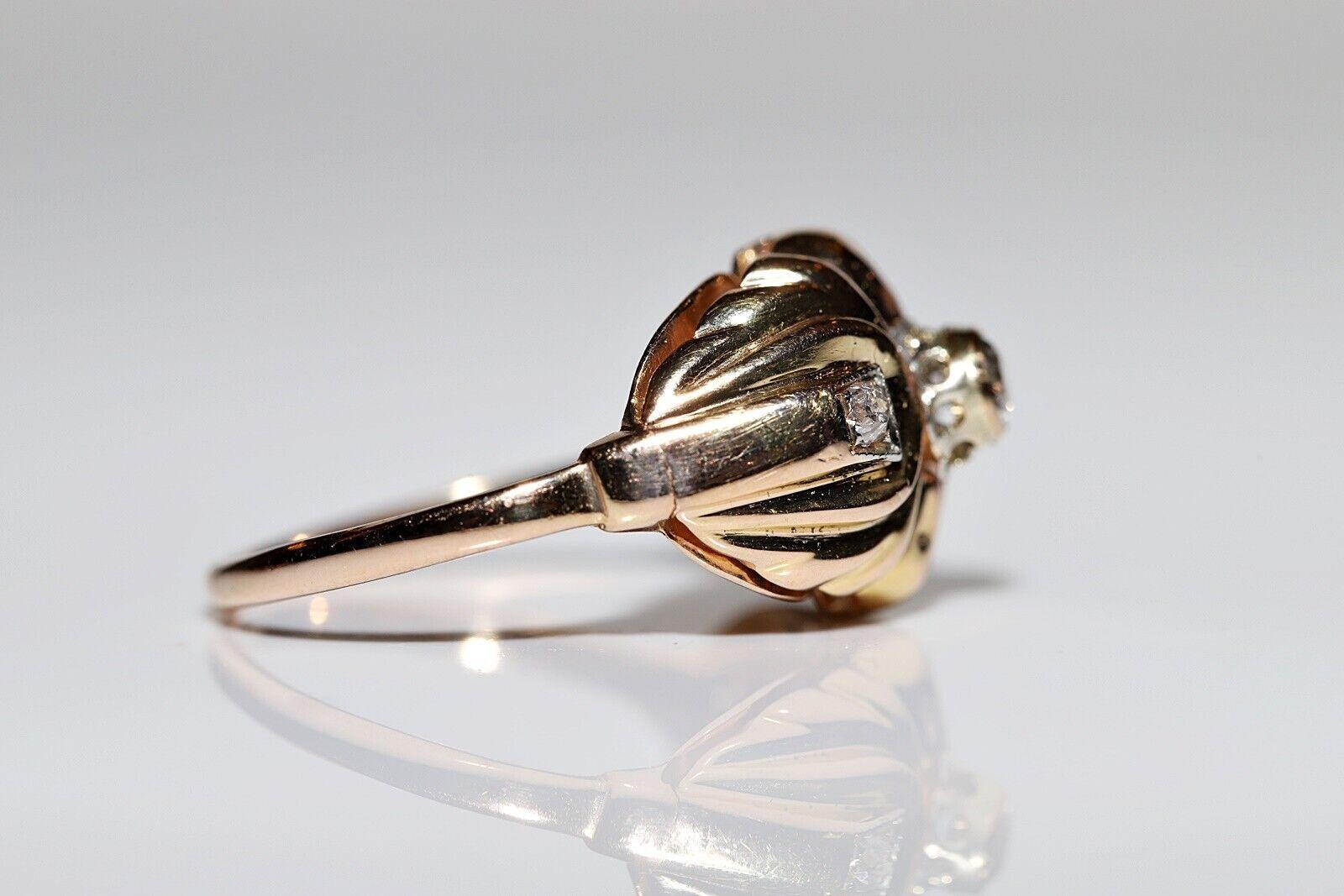 Antike CIRCA 1900s Handgefertigt  18k Gold Natürlicher Diamant verzierter Ring Damen im Angebot
