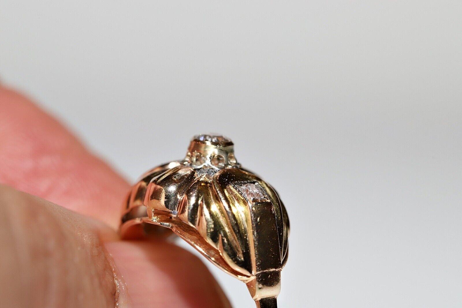 Antique Circa 1900s Handmade  18k gold Natural Diamond Decorated Ring For Sale 1