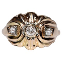 Antique Circa 1900s Handmade  18k gold Natural Diamond Decorated Ring 
