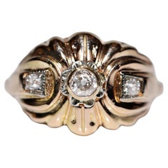 Antique Circa 1900s Handmade  18k gold Natural Diamond Decorated Ring