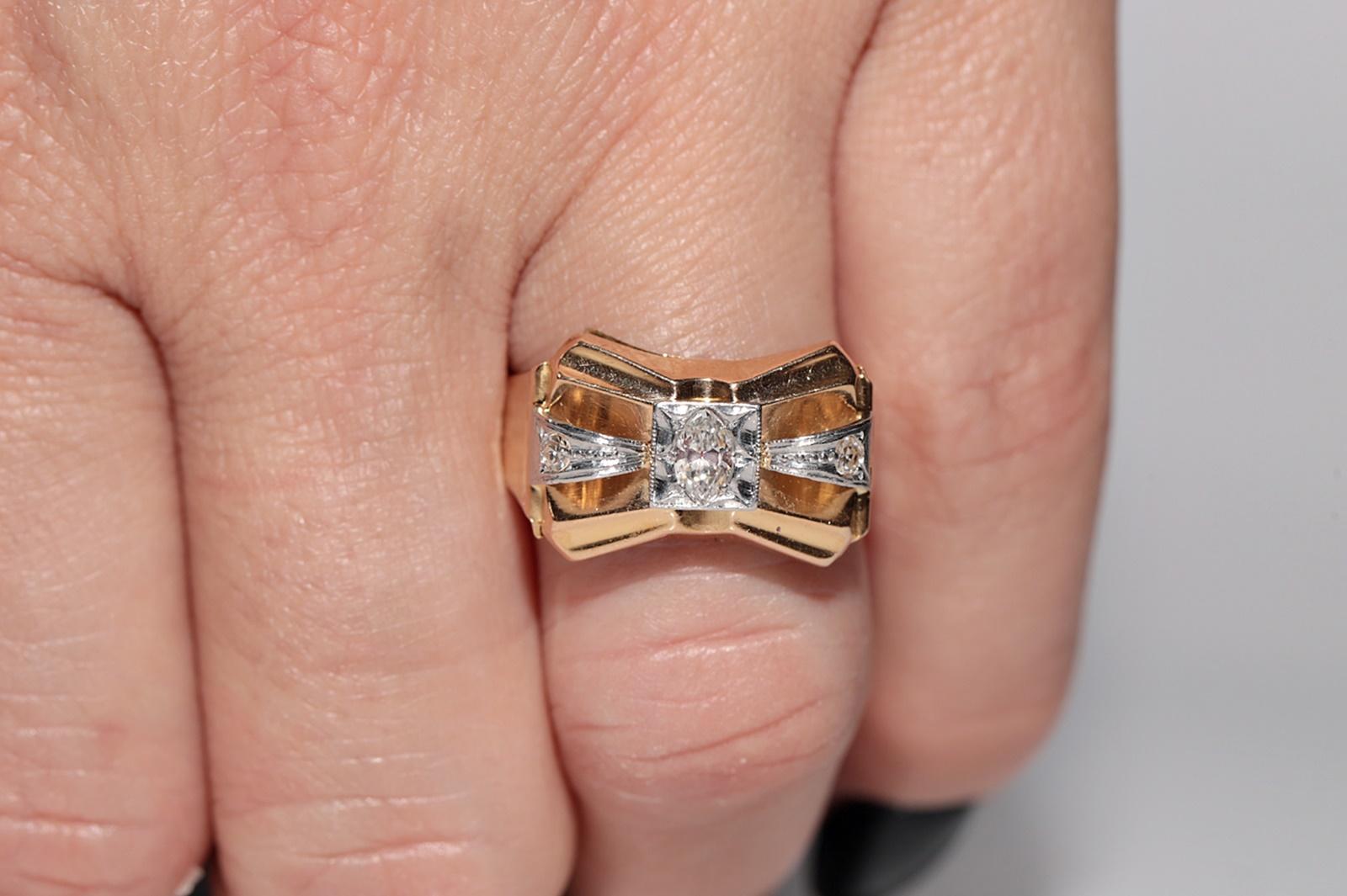 Antiker handgefertigter Diamantring aus 18 Karat Gold mit natürlichem Marquise-Schliff, um 1900 im Angebot 9
