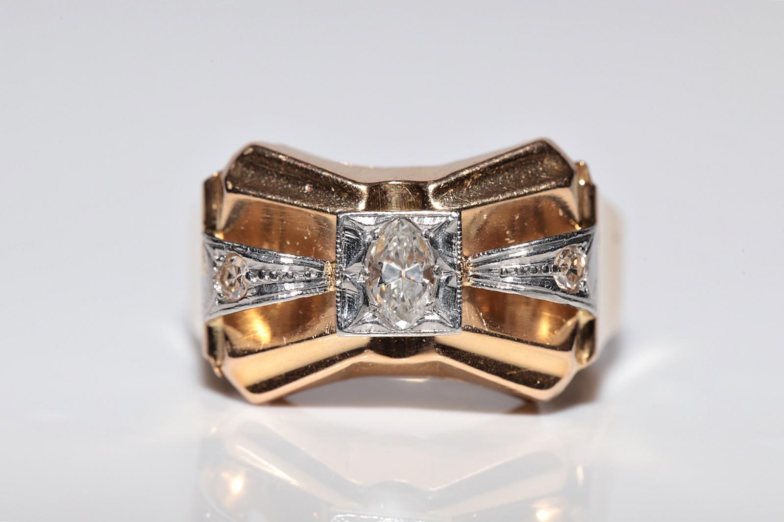 Antiker handgefertigter Diamantring aus 18 Karat Gold mit natürlichem Marquise-Schliff, um 1900 (Marquiseschliff) im Angebot