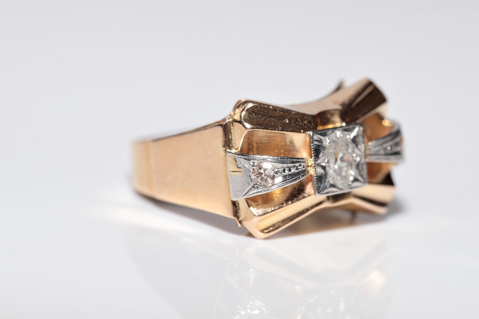 Antique Circa 1900s Handrafted 18k Gold Natural Marquise Cut Diamond Ring For Sale 1