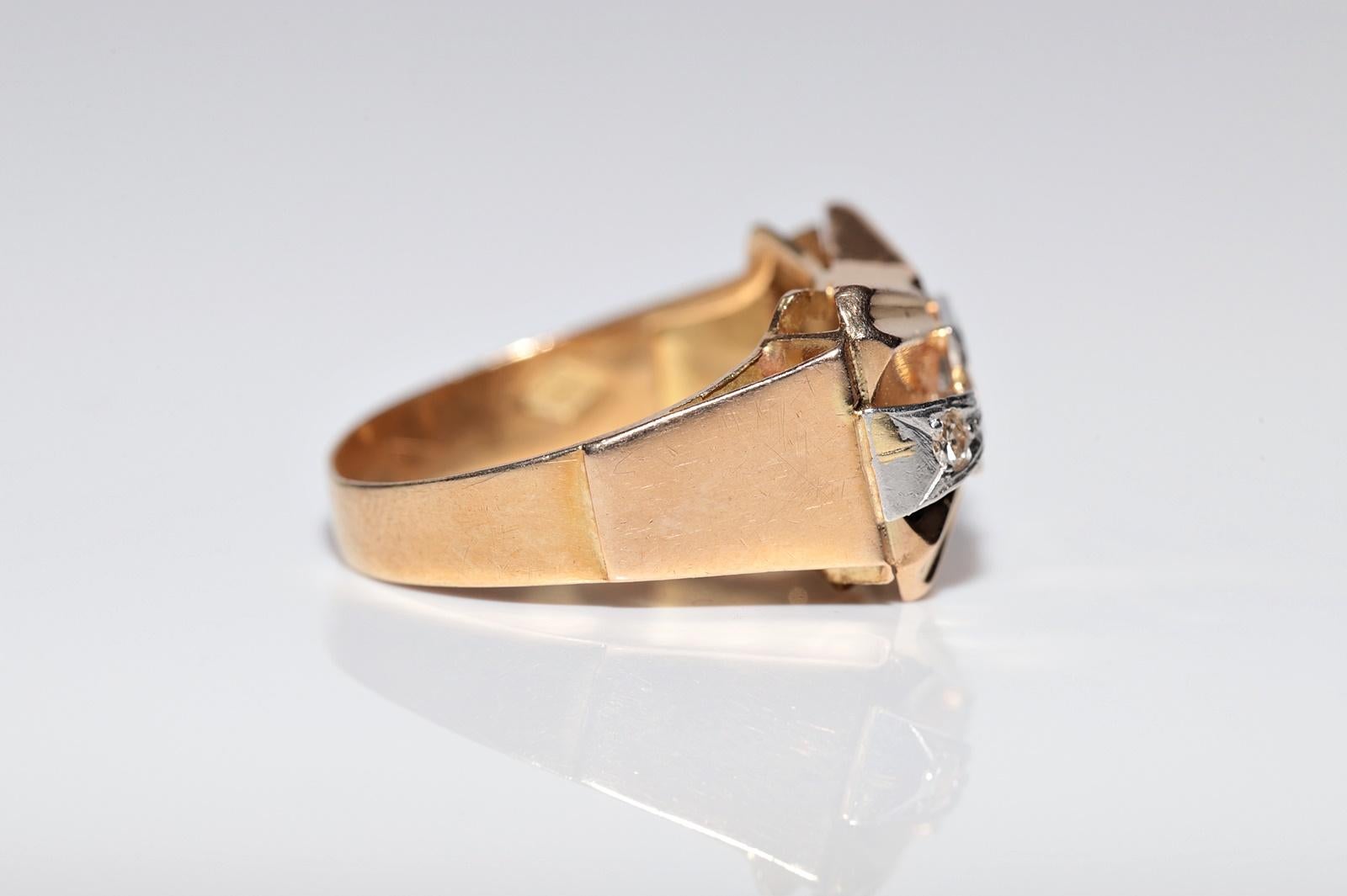 Antique Circa 1900s Handrafted 18k Gold Natural Marquise Cut Diamond Ring For Sale 2