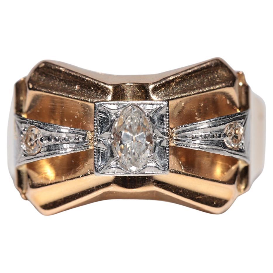Antique Circa 1900s Handrafted 18k Gold Natural Marquise Cut Diamond Ring For Sale