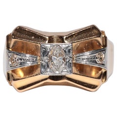 Antiker handgefertigter Diamantring aus 18 Karat Gold mit natürlichem Marquise-Schliff, um 1900