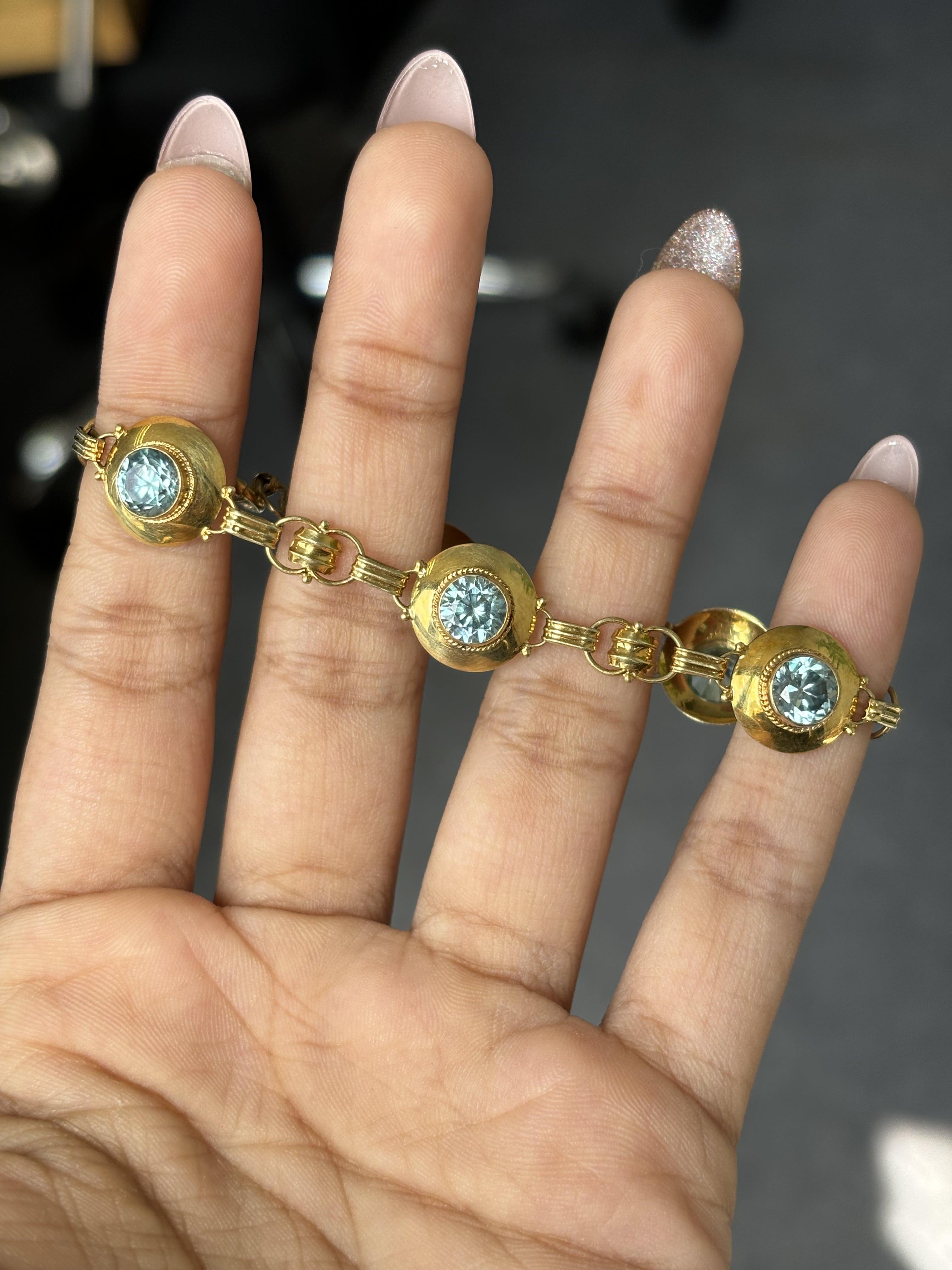 Gilded Age Antique circa 1900s Light Blue Zircon Bracelet in 14K Yellow Gold