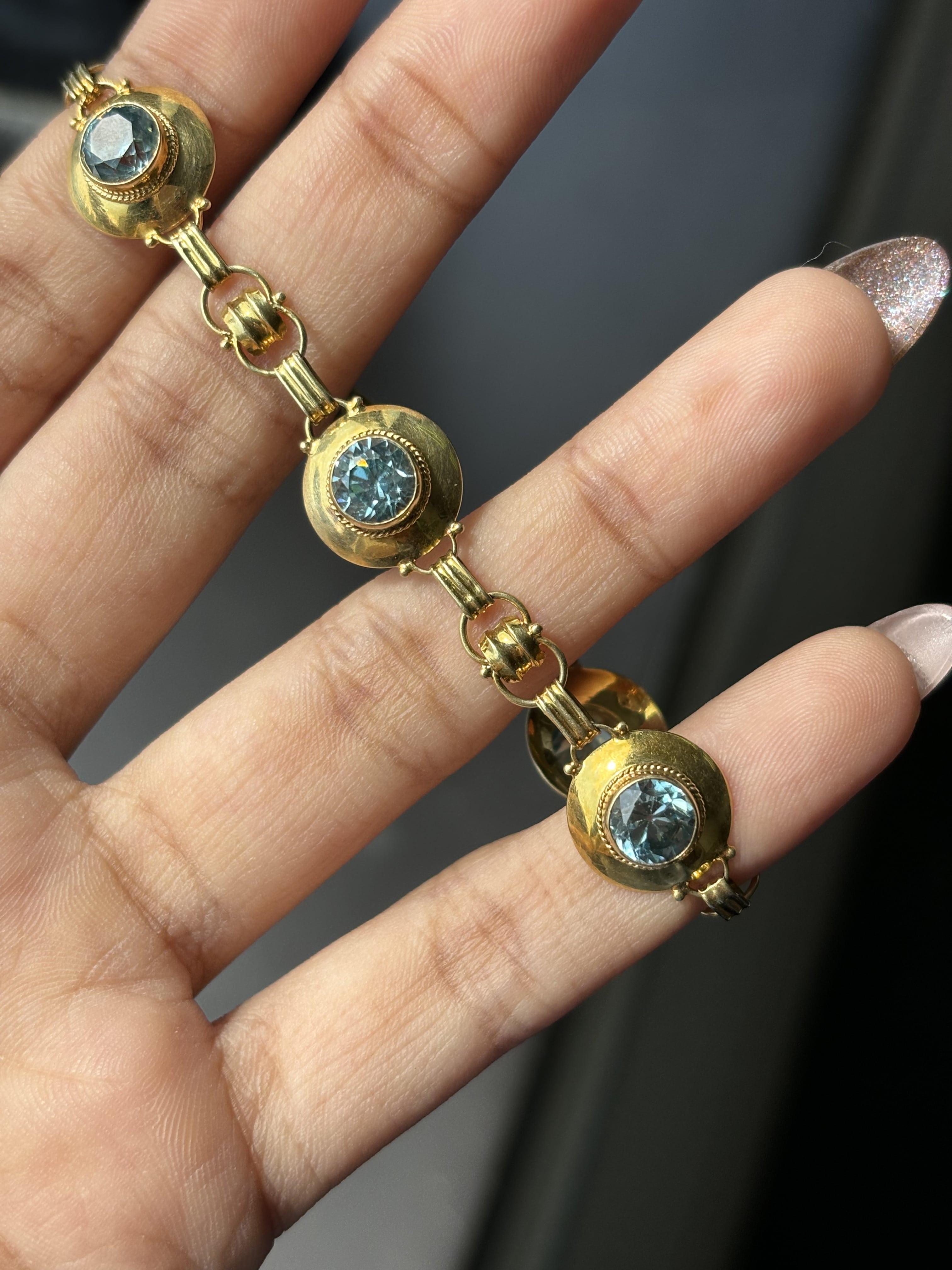 Women's or Men's Antique circa 1900s Light Blue Zircon Bracelet in 14K Yellow Gold