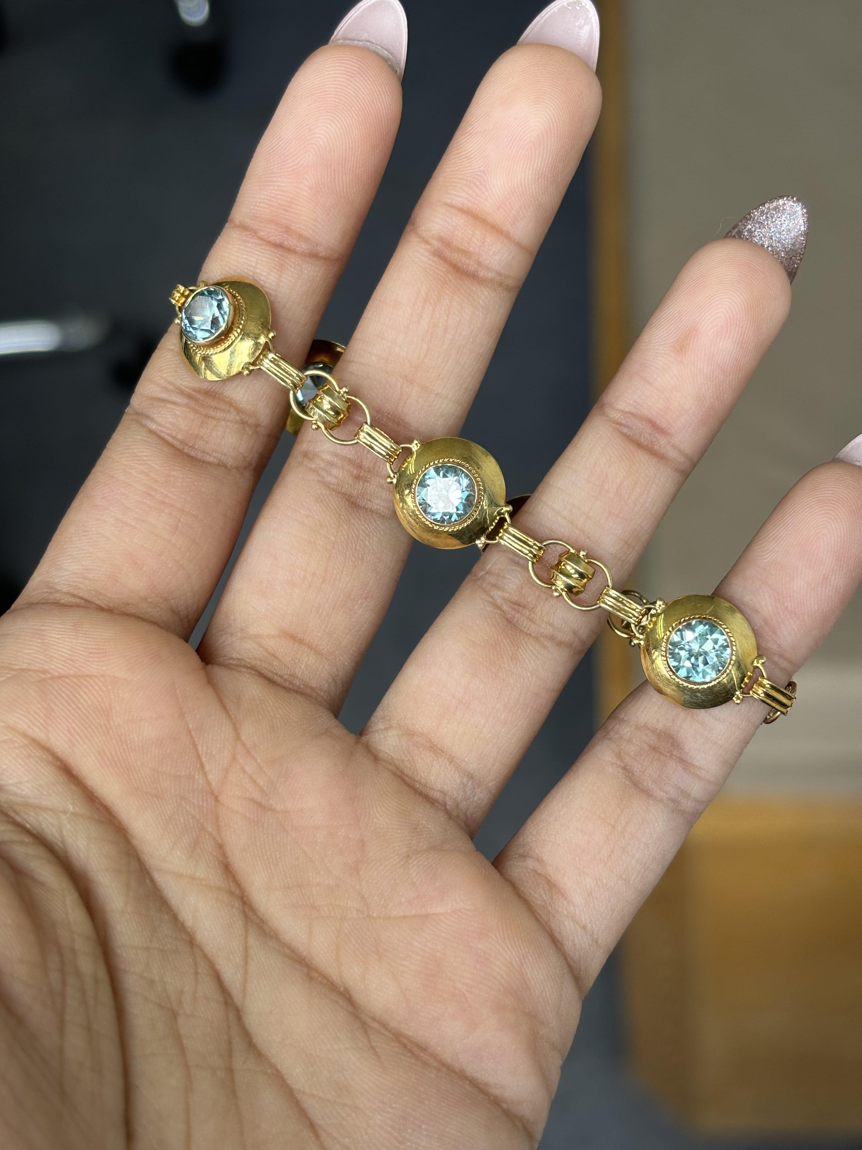 Antique circa 1900s Light Blue Zircon Bracelet in 14K Yellow Gold 1