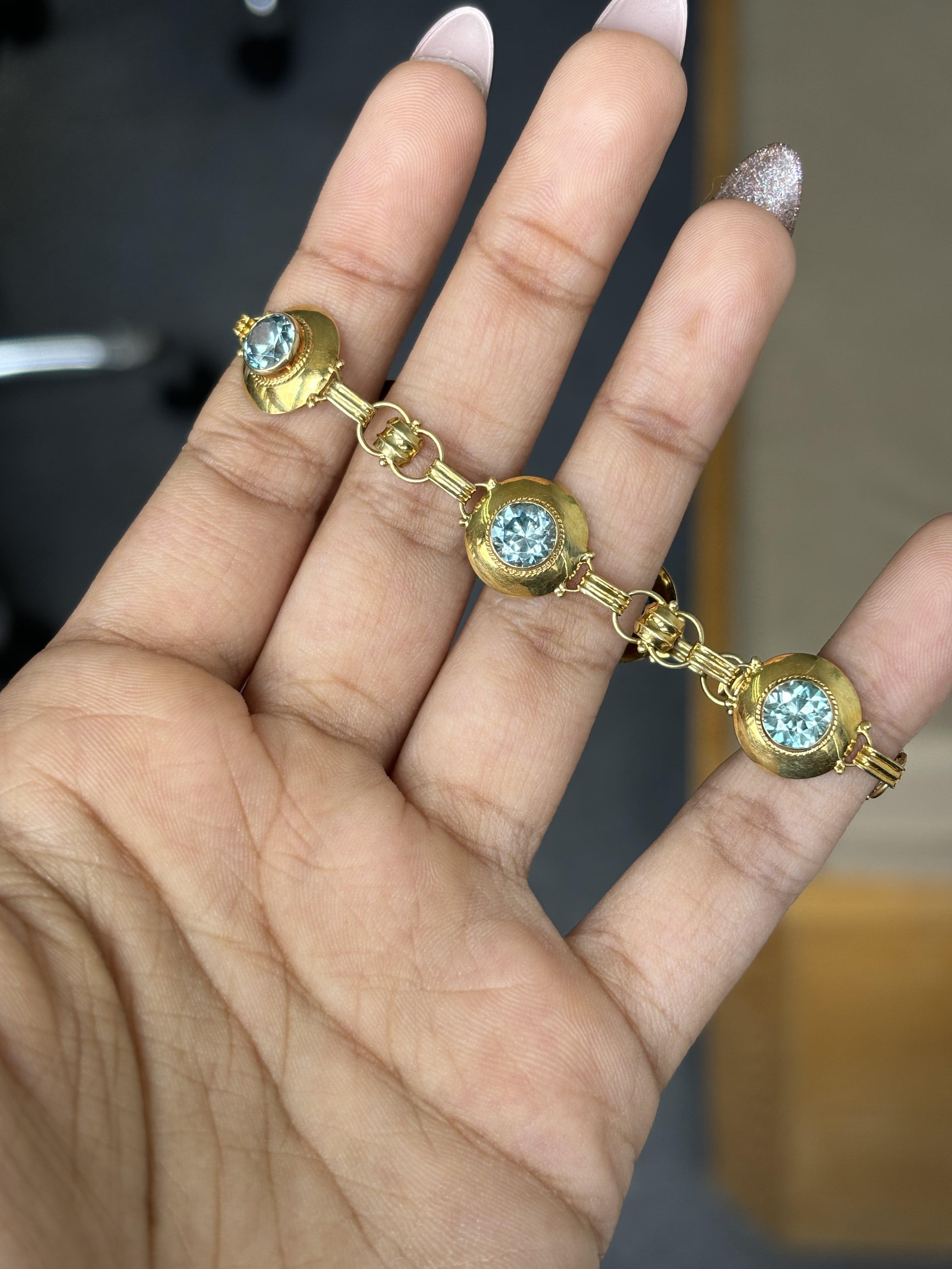Antique circa 1900s Light Blue Zircon Bracelet in 14K Yellow Gold 2