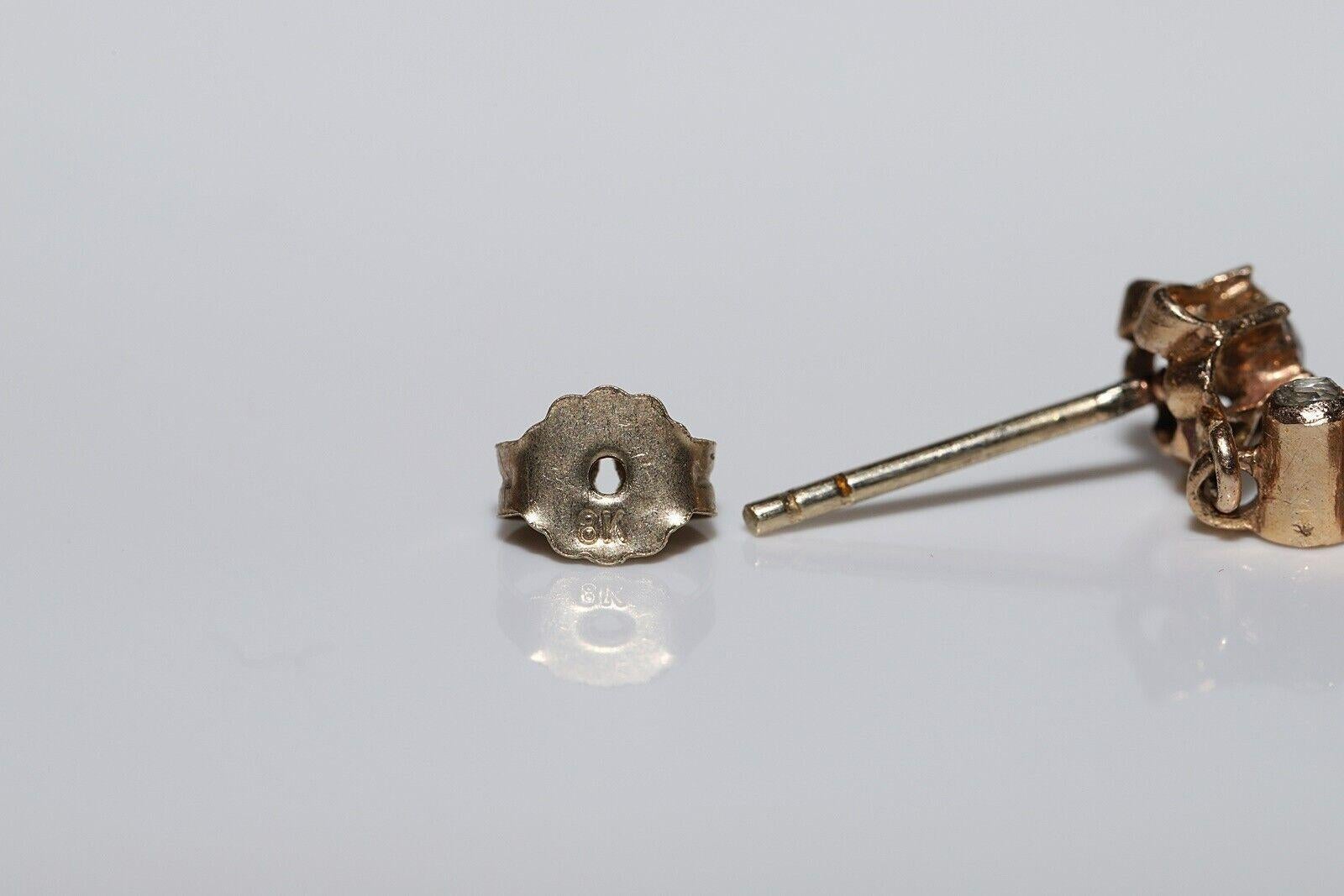 Antique Circa 1900s Ottoman 10K Gold Natural Rose Cut Diamond Drop Earring en venta 5