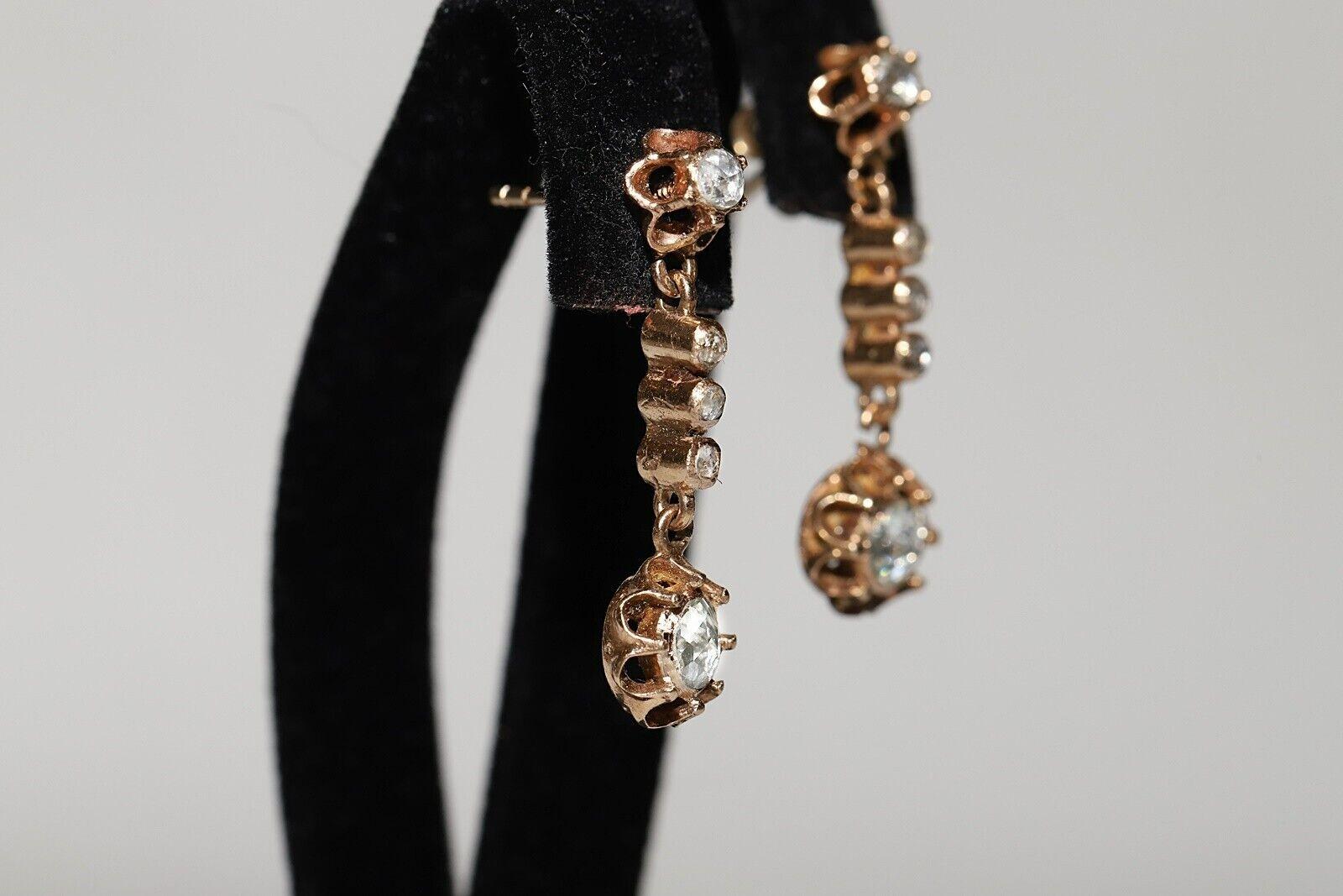 Antique Circa 1900s Ottoman 10K Gold Natural Rose Cut Diamond Drop Earring Corte rosa en venta