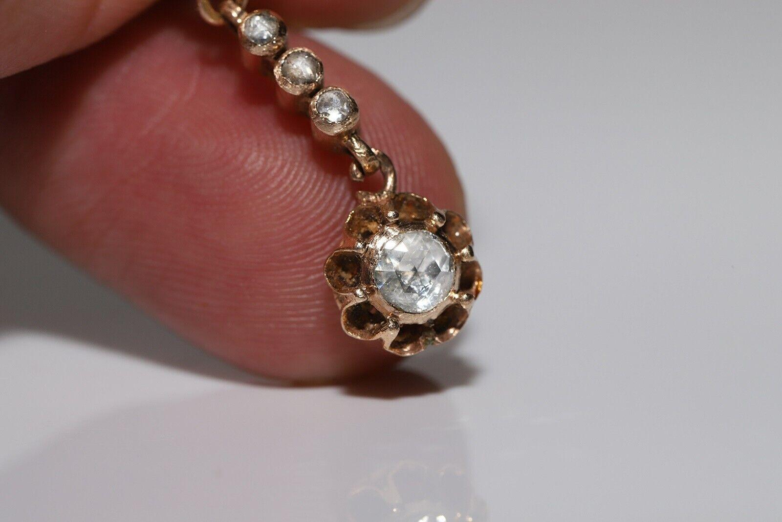 Antique Circa 1900s Ottoman 10K Gold Natural Rose Cut Diamond Drop Earring en venta 2