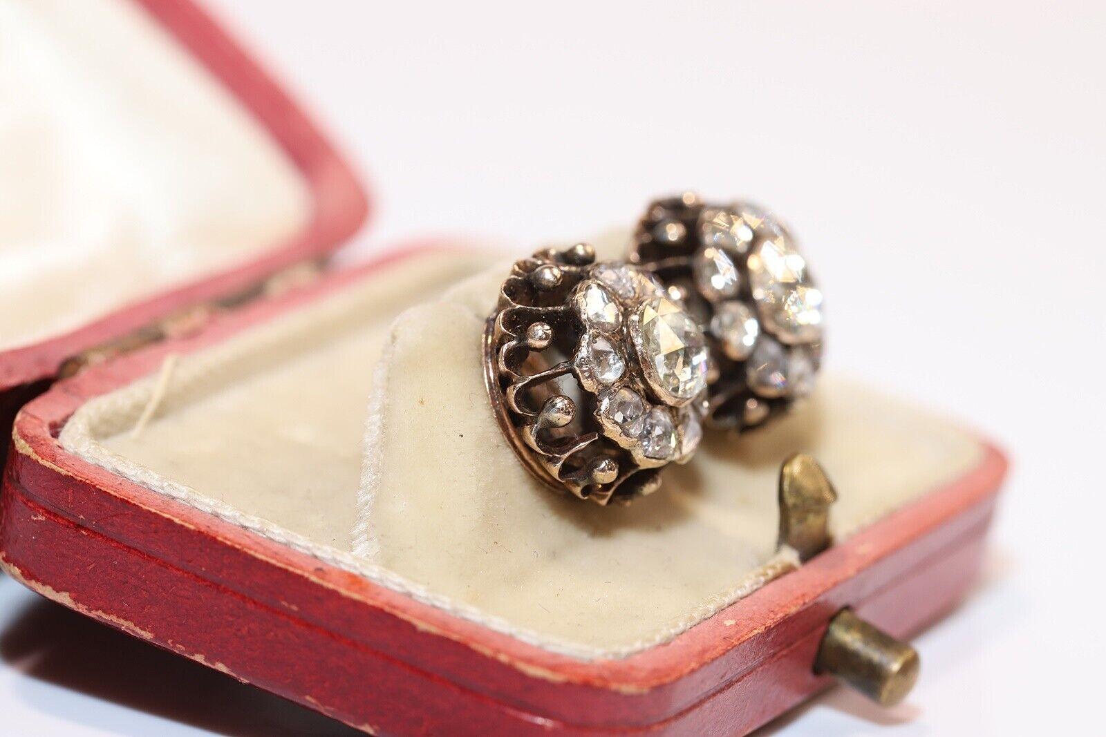 Antique Circa 1900s Ottoman 10k Gold Natural Rose Cut Diamond Earring  For Sale 6