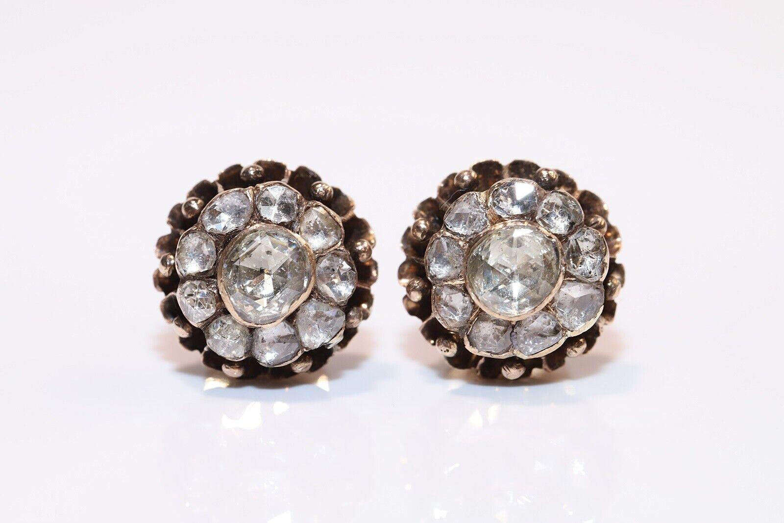 Antique Circa 1900s Ottoman 10k Gold Natural Rose Cut Diamond Earring  For Sale 7