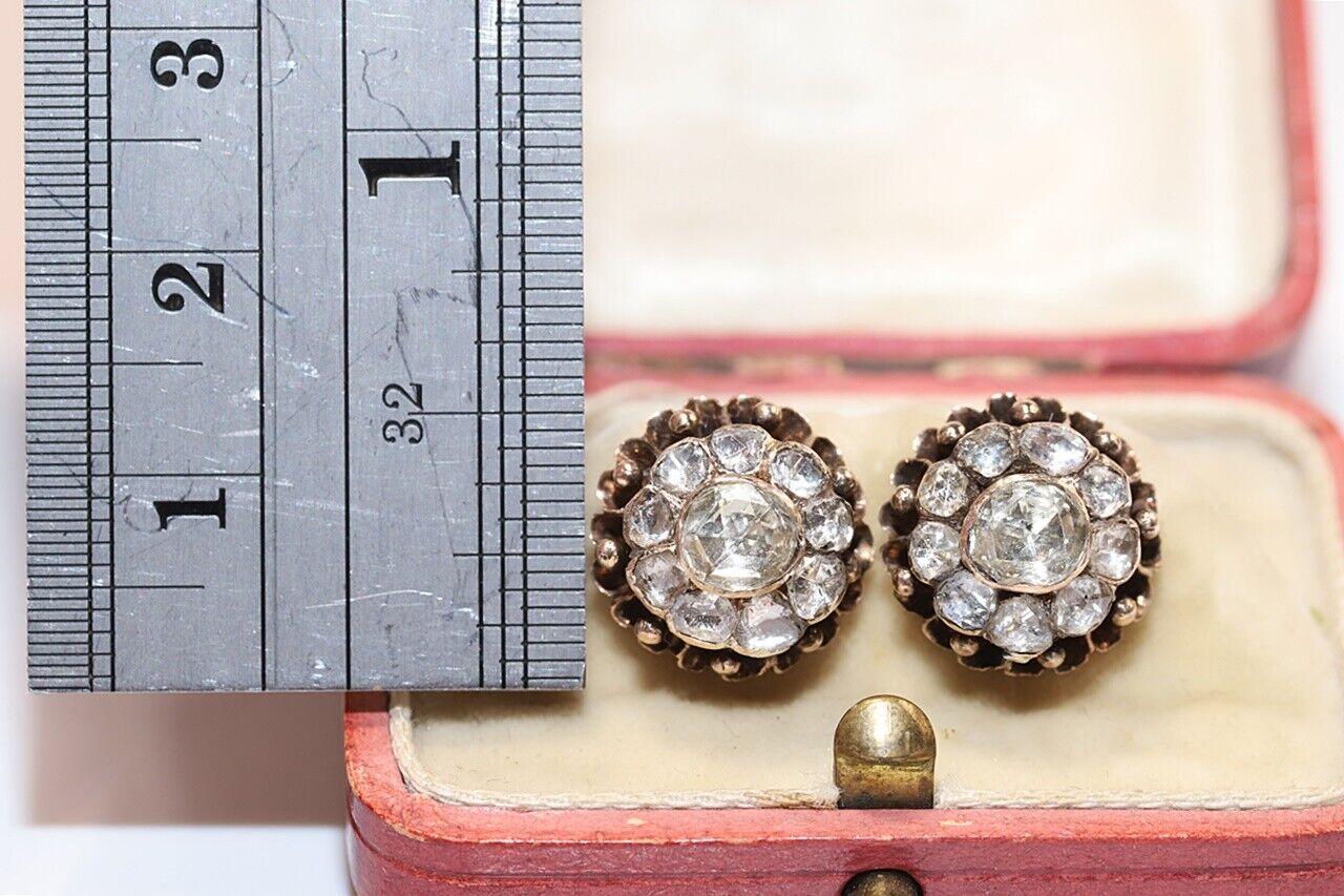 Antique Circa 1900s Ottoman 10k Gold Natural Rose Cut Diamond Earring  For Sale 8