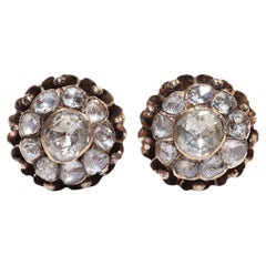Boucles d'oreilles anciennes des années 1900 en or 10 carats décorées de diamants naturels taille rose