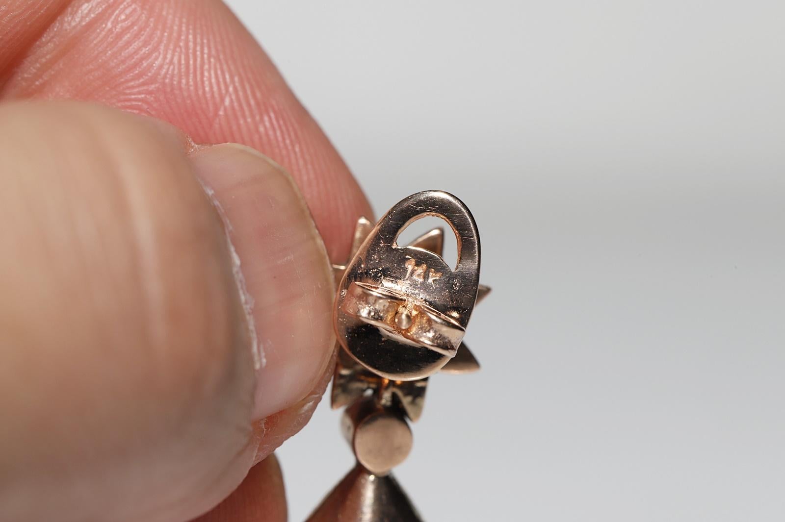 Antique Circa 1900s Ottoman 12k Gold Natural Rose Cut Diamond Drop Earring For Sale 3
