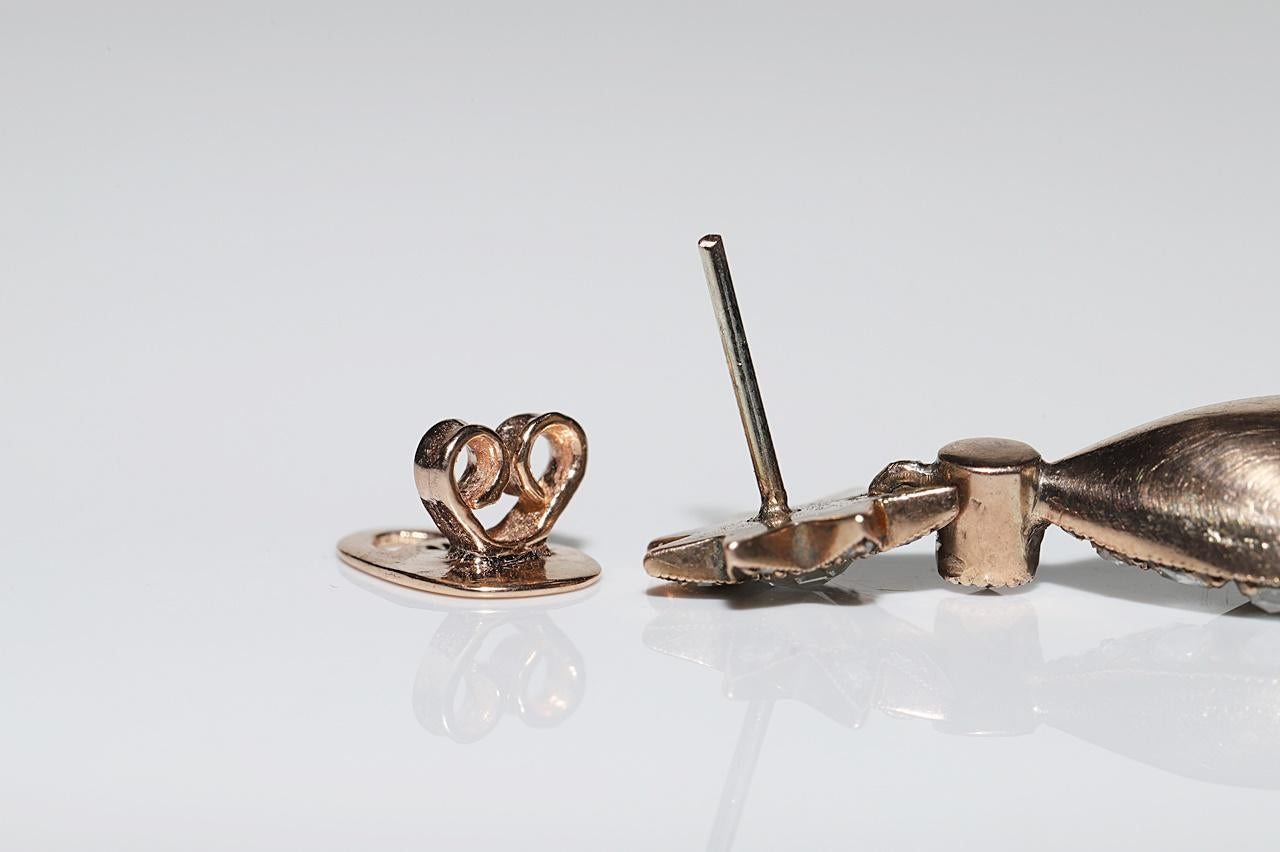 Pendiente de gota de diamante natural talla rosa en oro de 12 quilates otomano antiguo circa 1900 en venta 3
