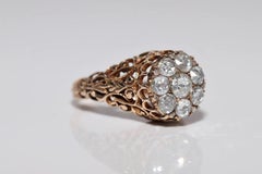 Antique Circa 1900s Ottoman 14k Gold Natural Diamond Decorated Ring