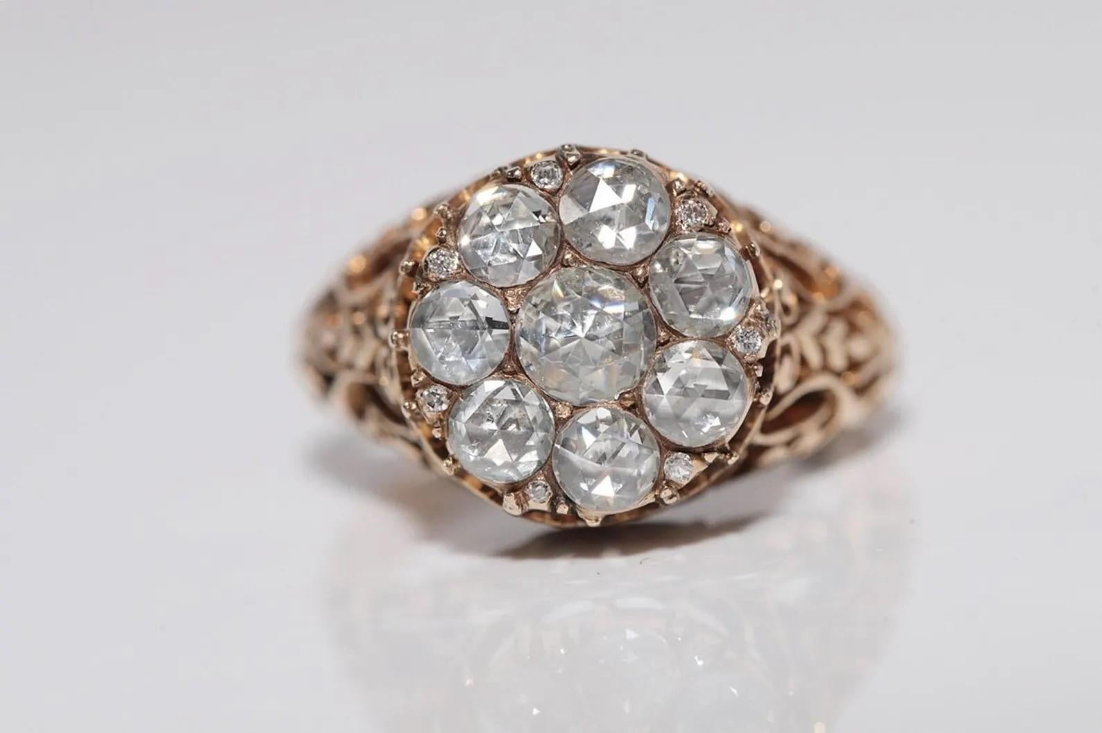 Victorien Bague ottomane ancienne des années 1900 en or 14 carats décorée de diamants naturels en vente