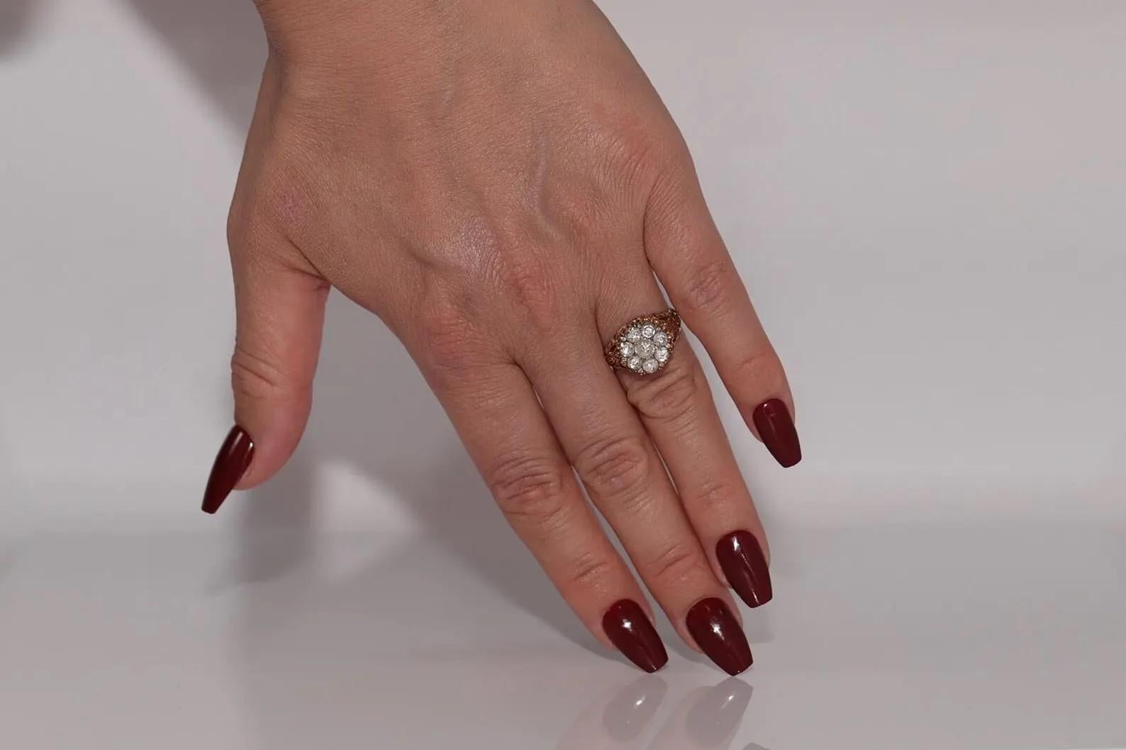 Taille rose Bague ottomane ancienne des années 1900 en or 14 carats décorée de diamants naturels en vente