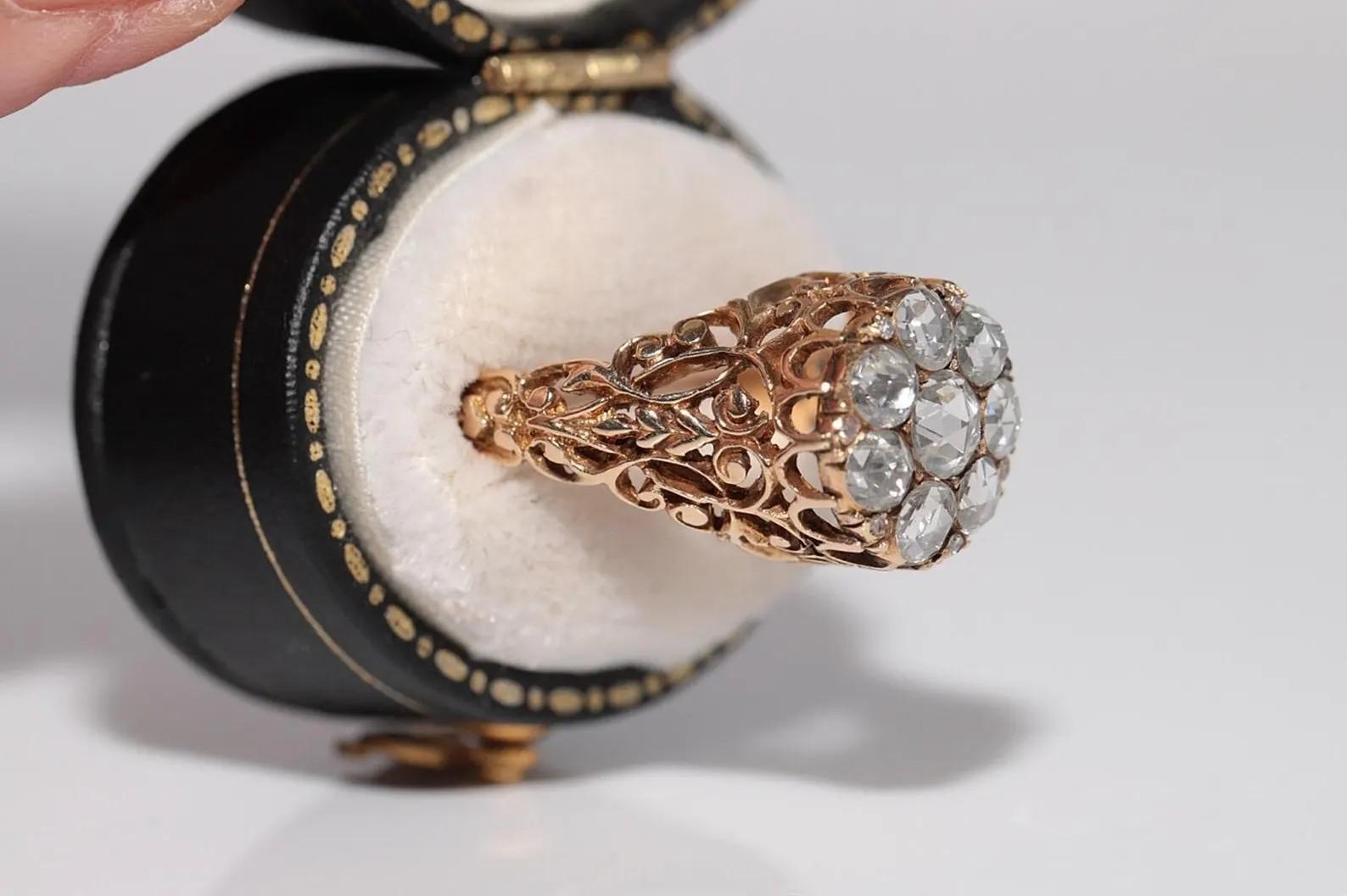 Bague ottomane ancienne des années 1900 en or 14 carats décorée de diamants naturels Bon état - En vente à Fatih/İstanbul, 34