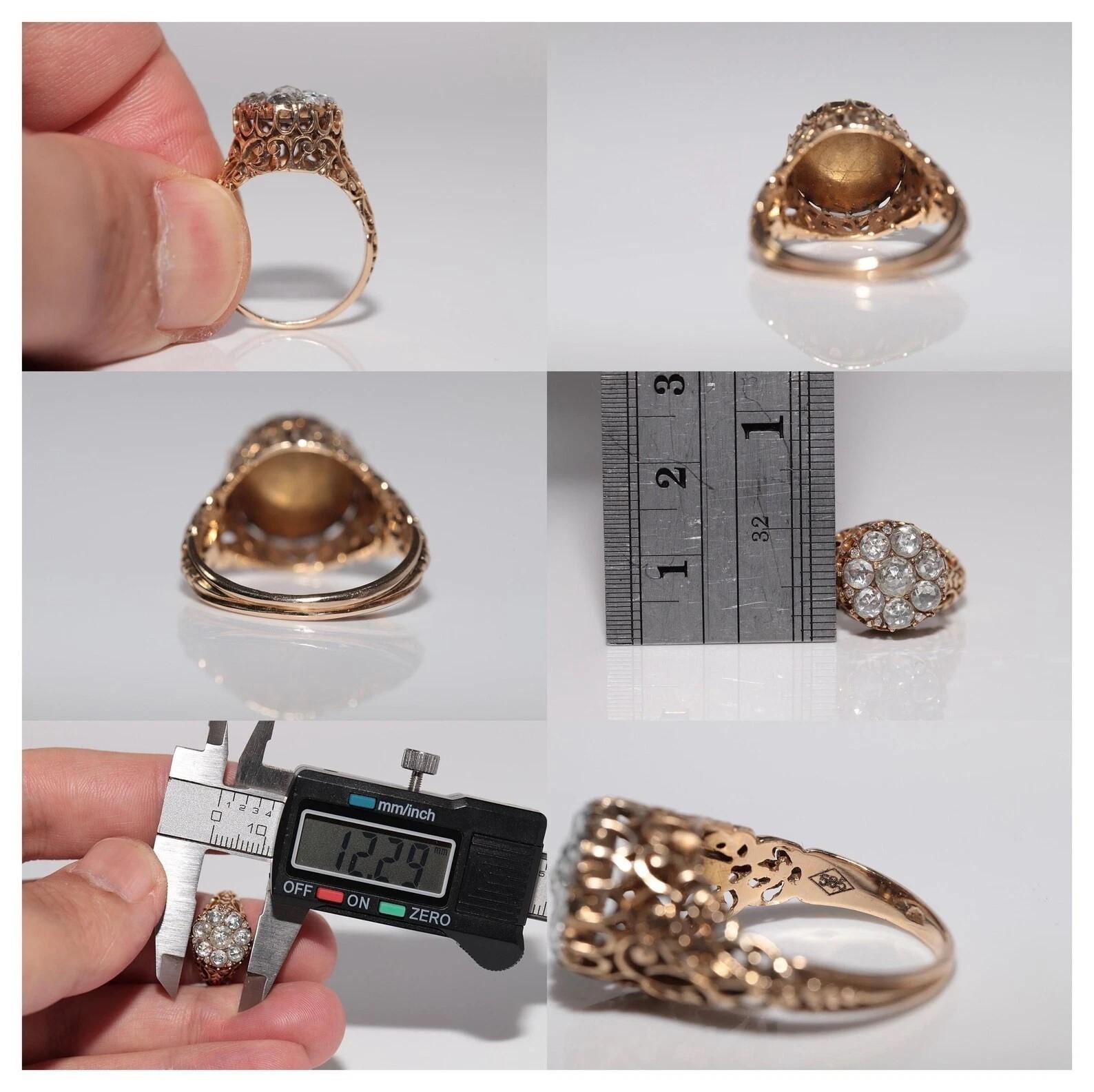 Bague ottomane ancienne des années 1900 en or 14 carats décorée de diamants naturels en vente 1