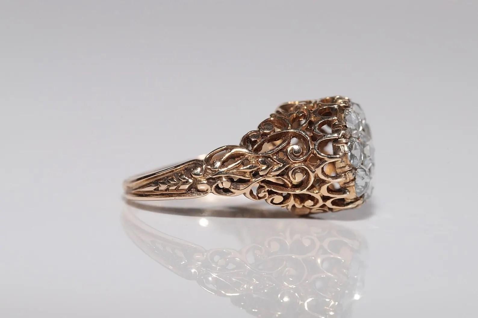 Bague ottomane ancienne des années 1900 en or 14 carats décorée de diamants naturels en vente 2
