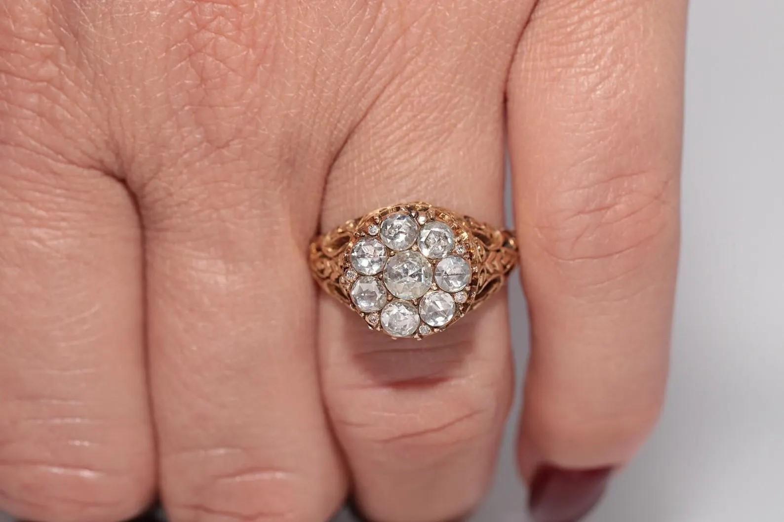 Bague ottomane ancienne des années 1900 en or 14 carats décorée de diamants naturels en vente 3