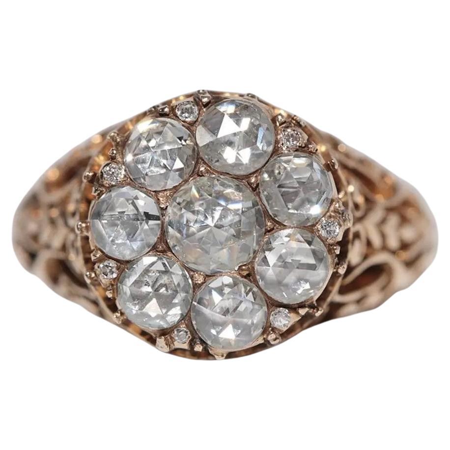 Bague ottomane ancienne des années 1900 en or 14 carats décorée de diamants naturels