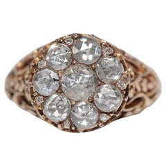Antique Circa 1900s Ottoman 14k Gold Natural Diamond Decorated Ring
