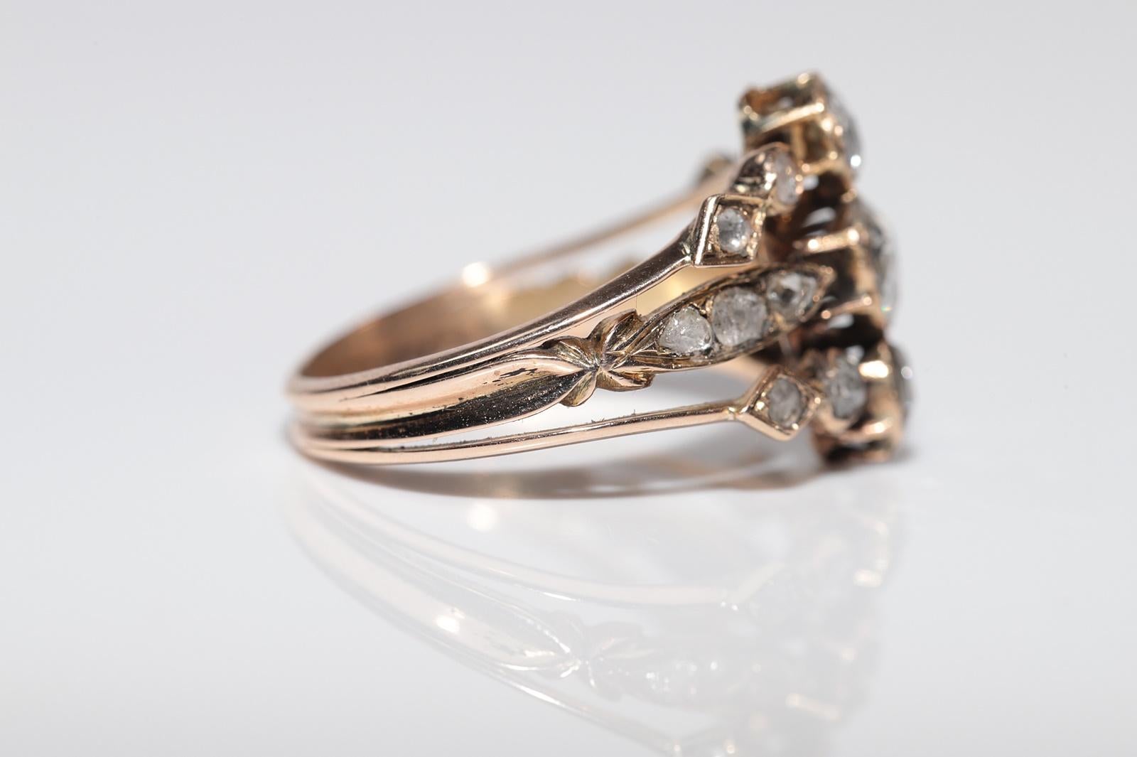 Bague ottomane ancienne des années 1900 en or 14 carats décorée de diamants naturels taille rose en vente 4