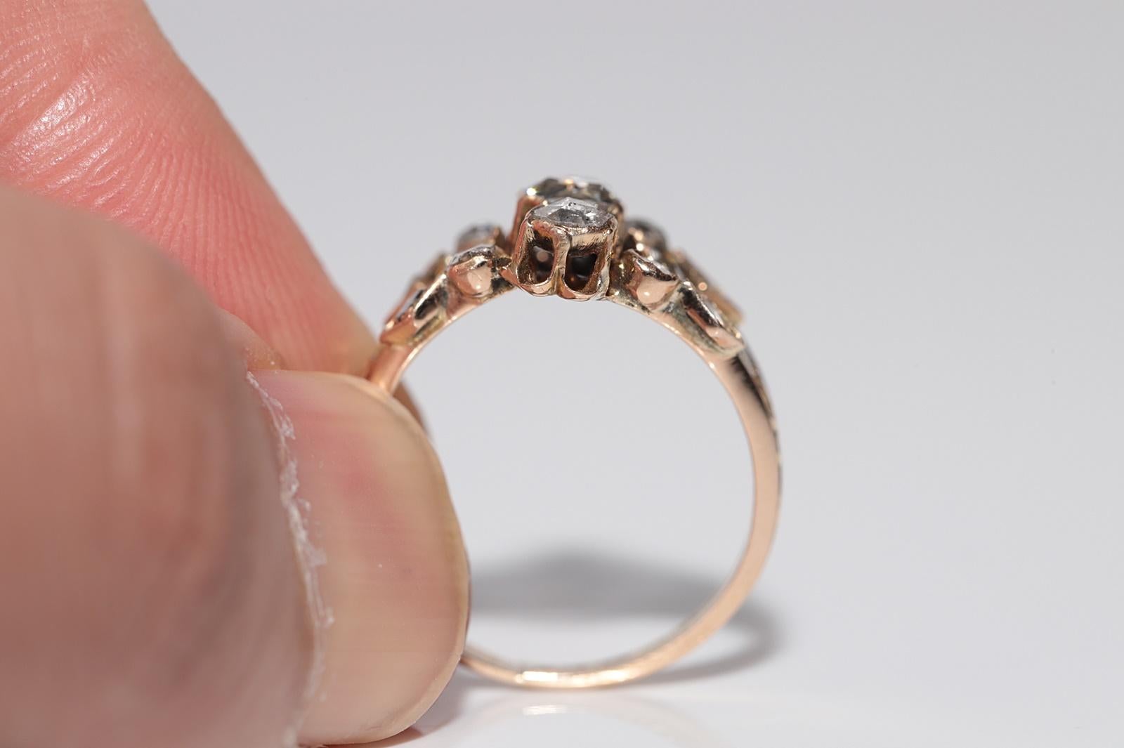 Bague ottomane ancienne des années 1900 en or 14 carats décorée de diamants naturels taille rose en vente 5