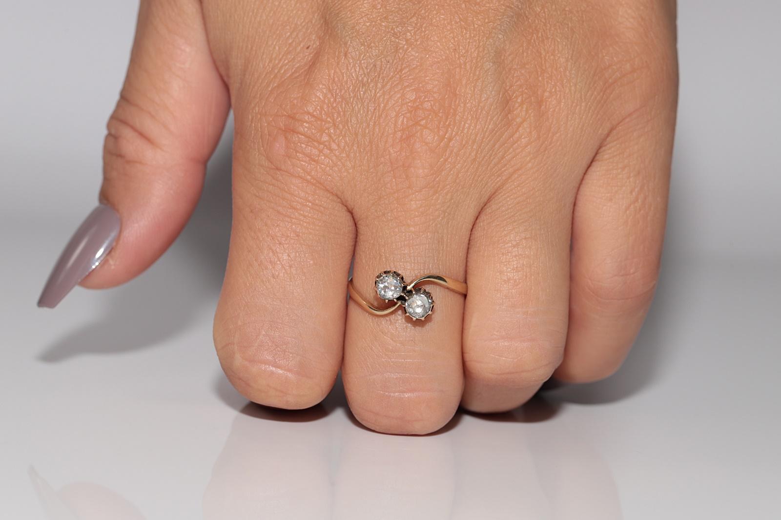 Bague ottomane ancienne des années 1900 en or 14 carats décorée de diamants naturels taille rose en vente 6