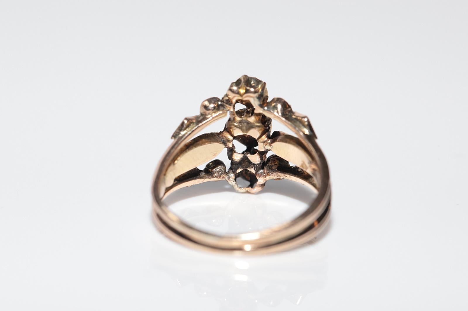 Bague ottomane ancienne des années 1900 en or 14 carats décorée de diamants naturels taille rose en vente 6