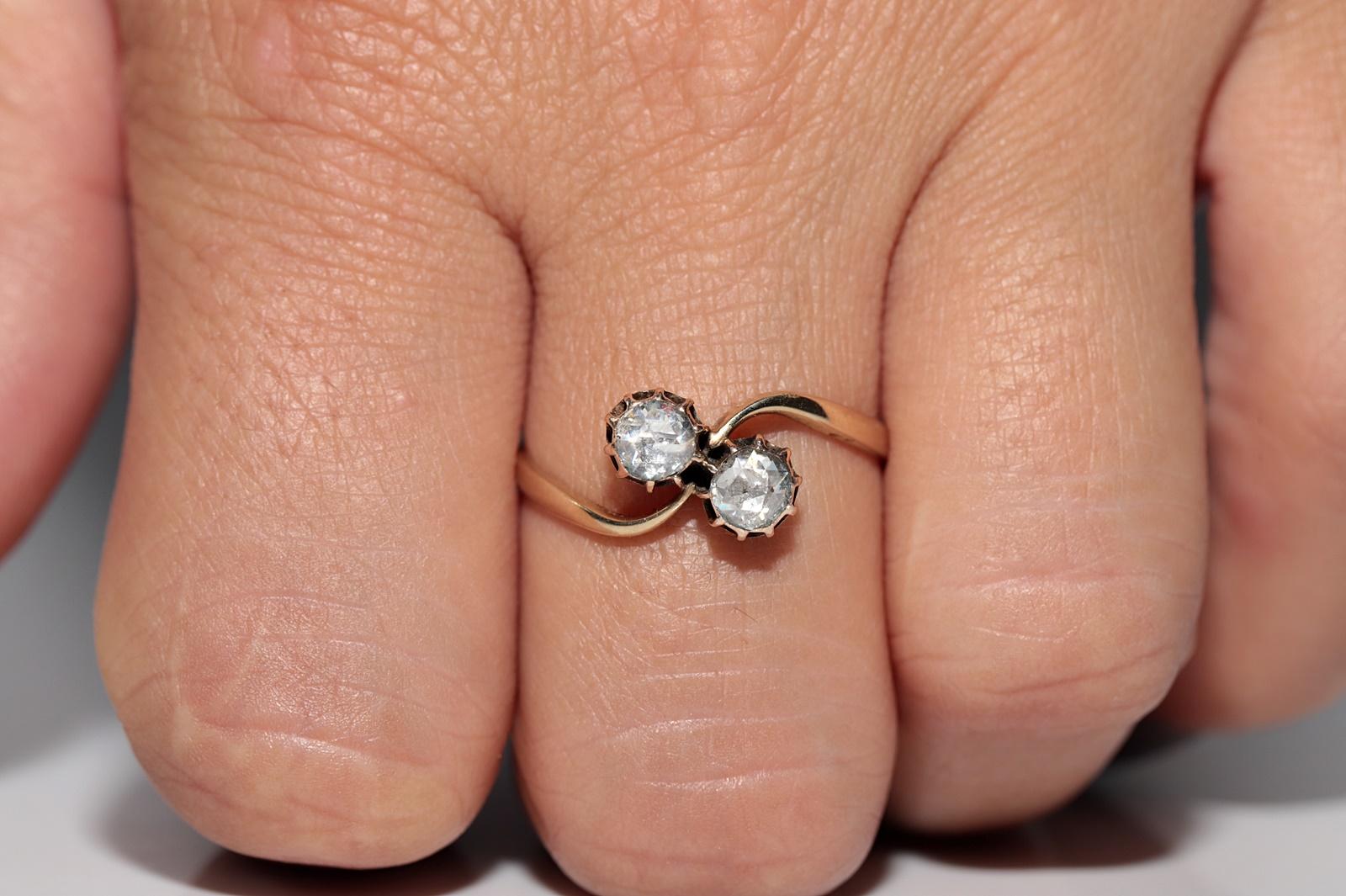 Bague ottomane ancienne des années 1900 en or 14 carats décorée de diamants naturels taille rose en vente 7