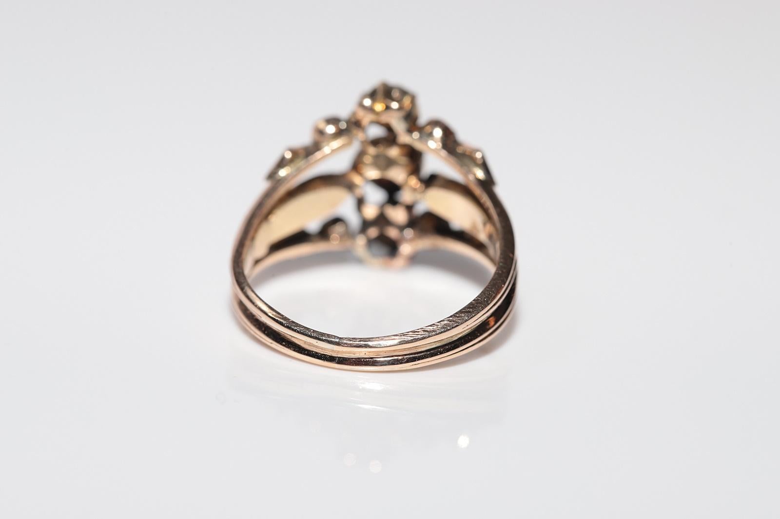 Bague ottomane ancienne des années 1900 en or 14 carats décorée de diamants naturels taille rose en vente 7