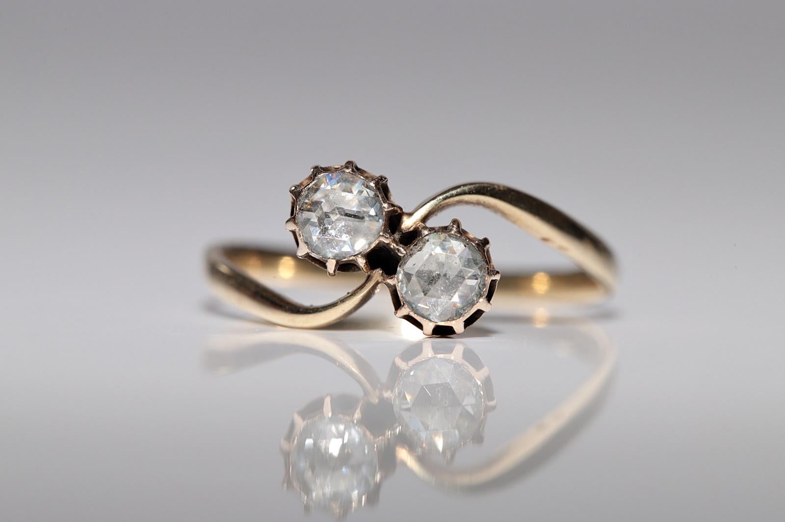 Victorien Bague ottomane ancienne des années 1900 en or 14 carats décorée de diamants naturels taille rose en vente