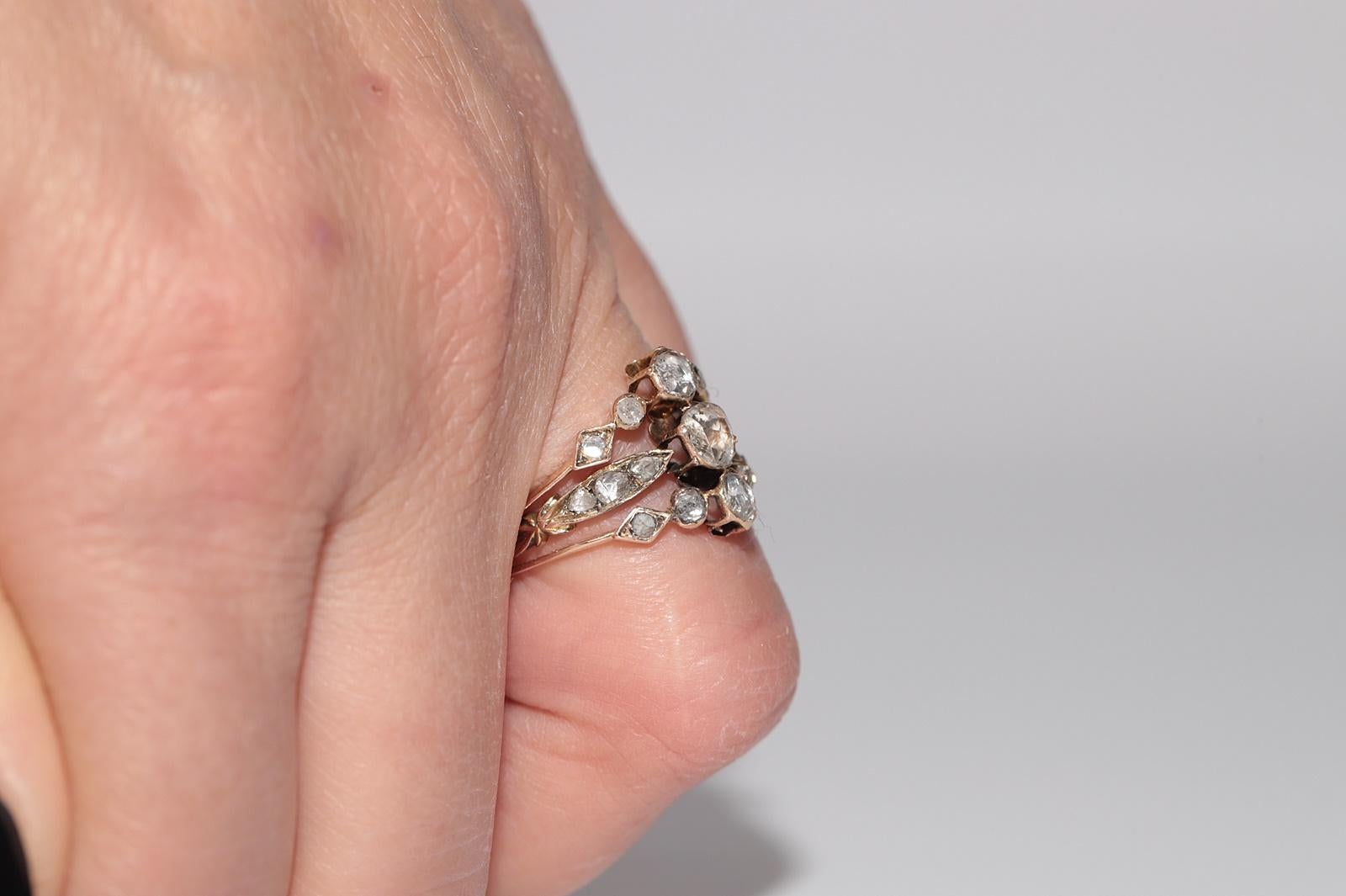 Bague ottomane ancienne des années 1900 en or 14 carats décorée de diamants naturels taille rose Bon état - En vente à Fatih/İstanbul, 34