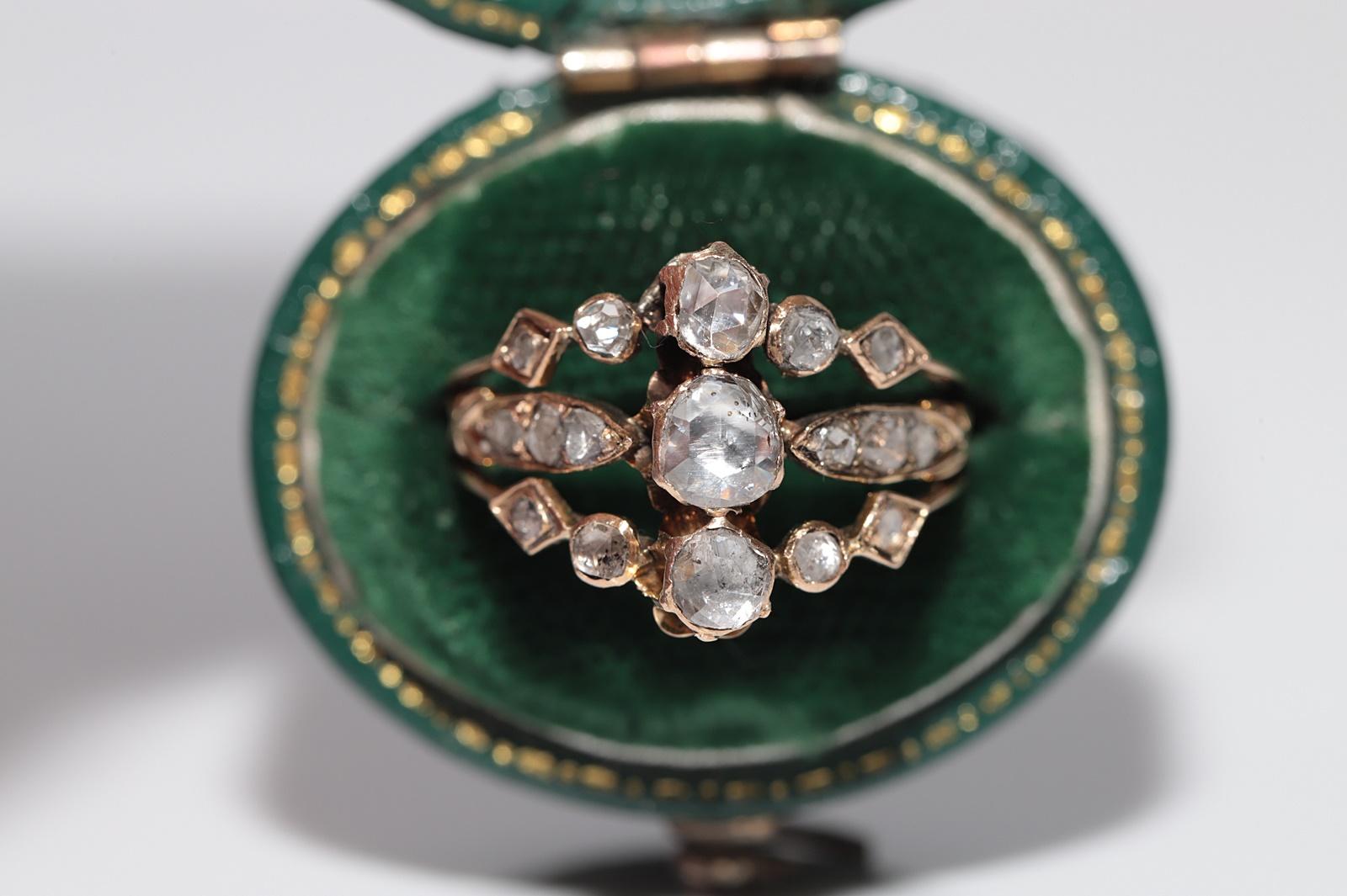 Bague ottomane ancienne des années 1900 en or 14 carats décorée de diamants naturels taille rose Pour femmes en vente