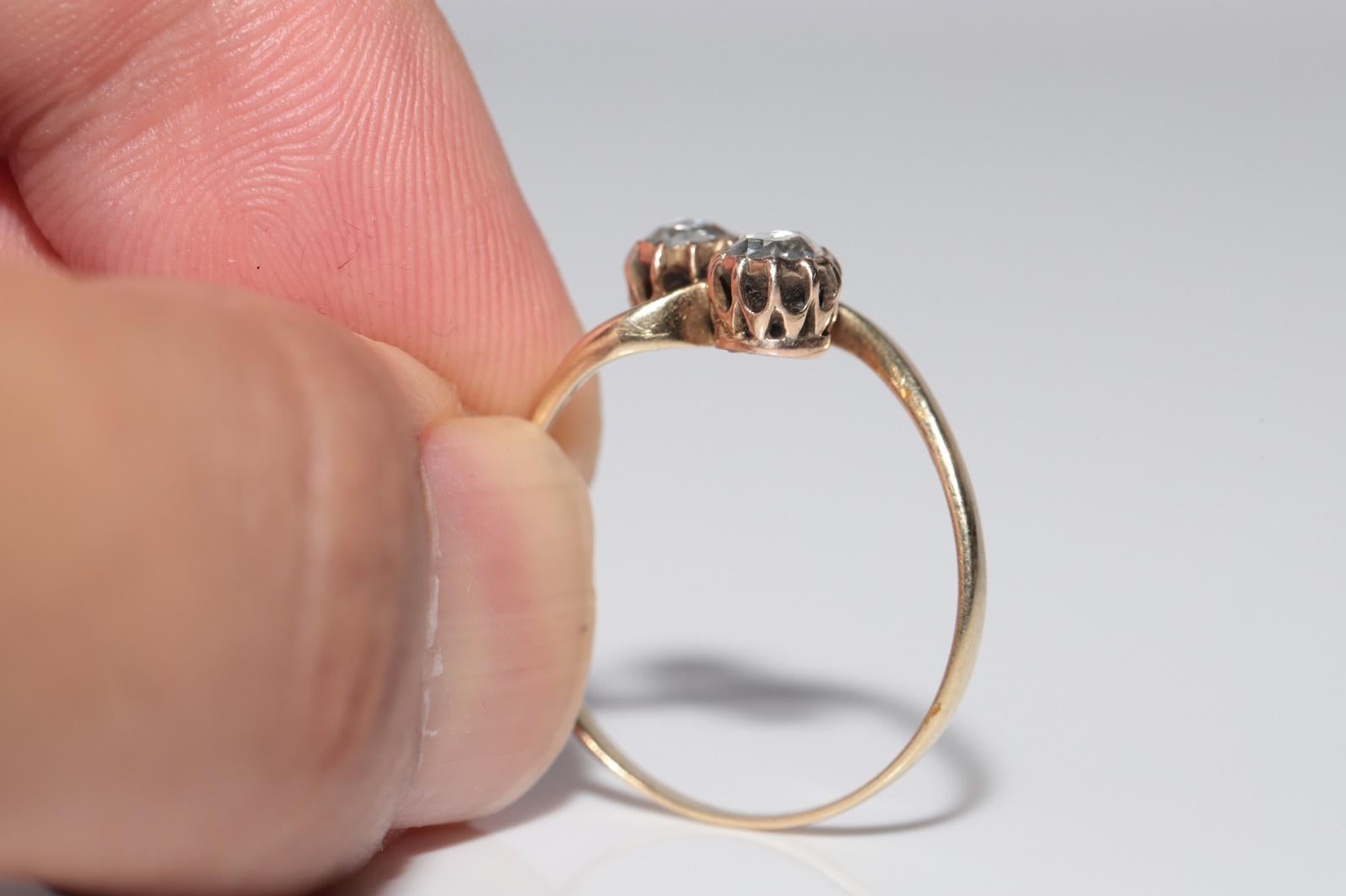 Bague ottomane ancienne des années 1900 en or 14 carats décorée de diamants naturels taille rose en vente 1