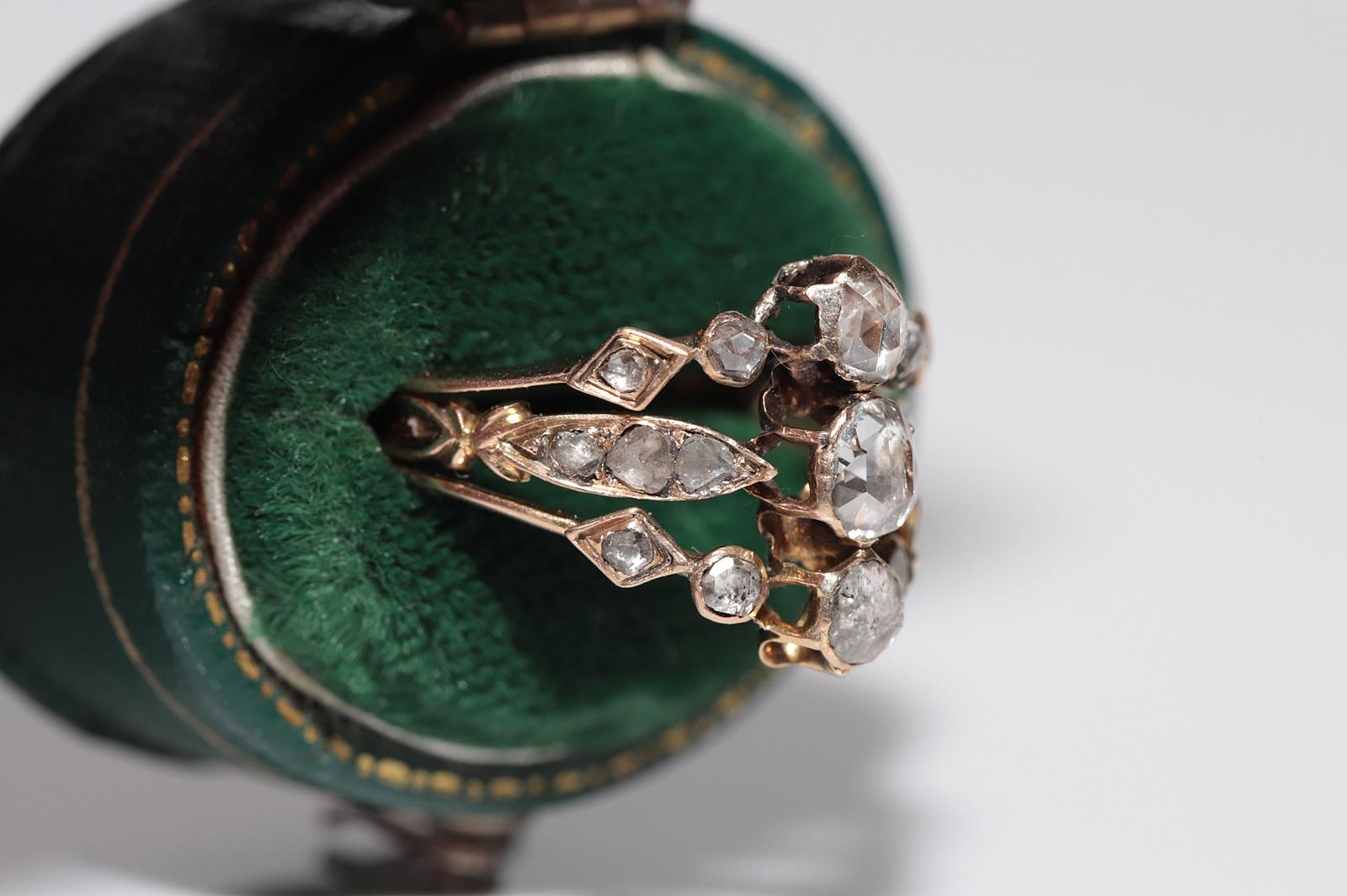Bague ottomane ancienne des années 1900 en or 14 carats décorée de diamants naturels taille rose en vente 1