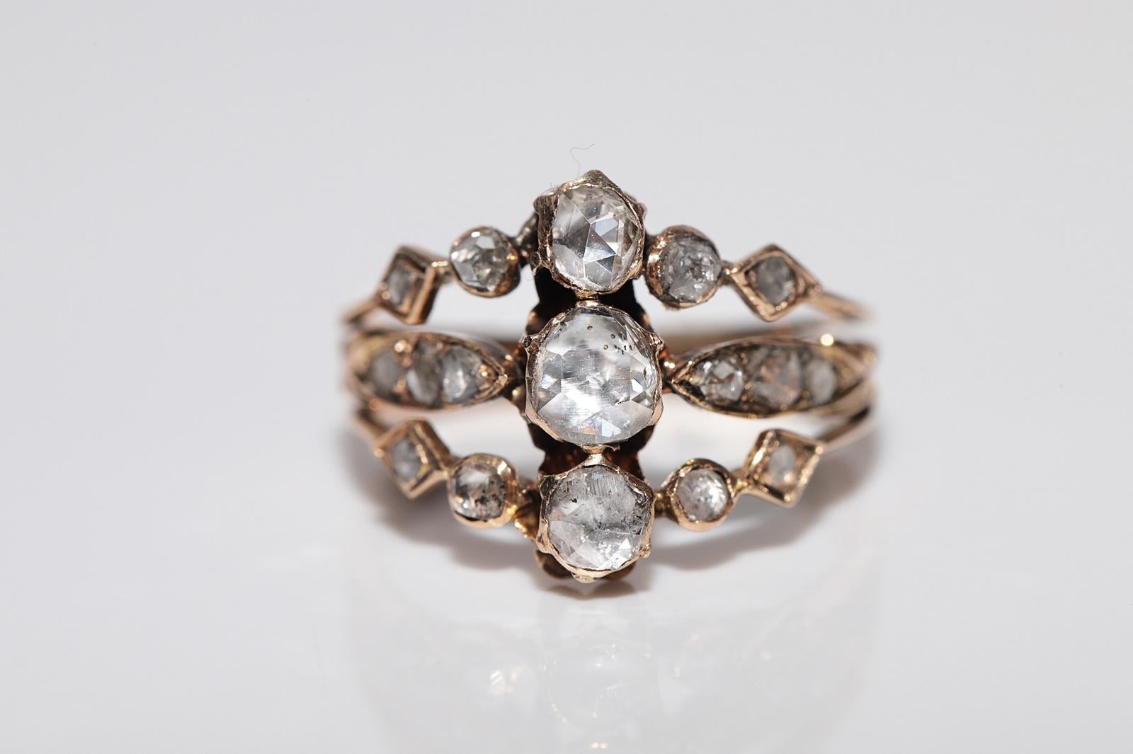 Bague ottomane ancienne des années 1900 en or 14 carats décorée de diamants naturels taille rose en vente 2