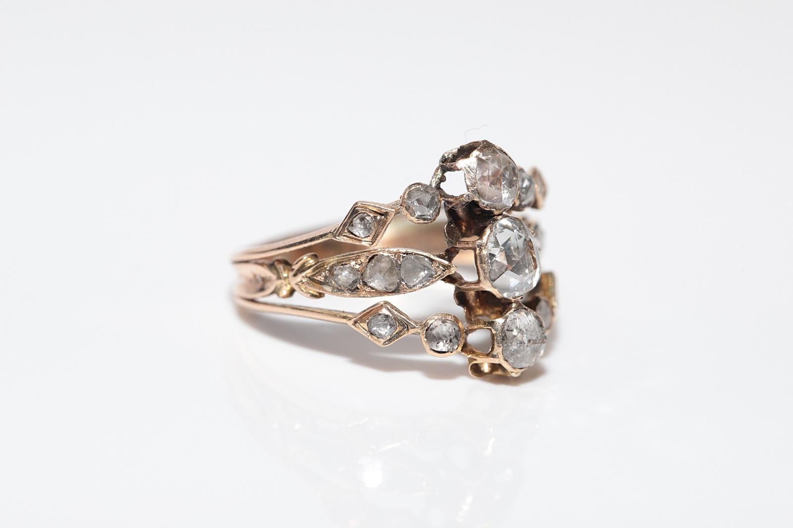 Bague ottomane ancienne des années 1900 en or 14 carats décorée de diamants naturels taille rose en vente 3